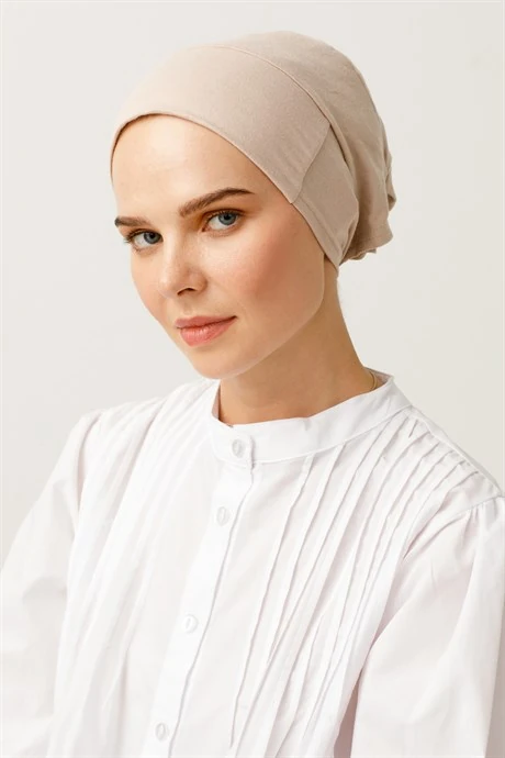 Toptan Bej Kaymaz Dikişsiz Bağlamalı Bone