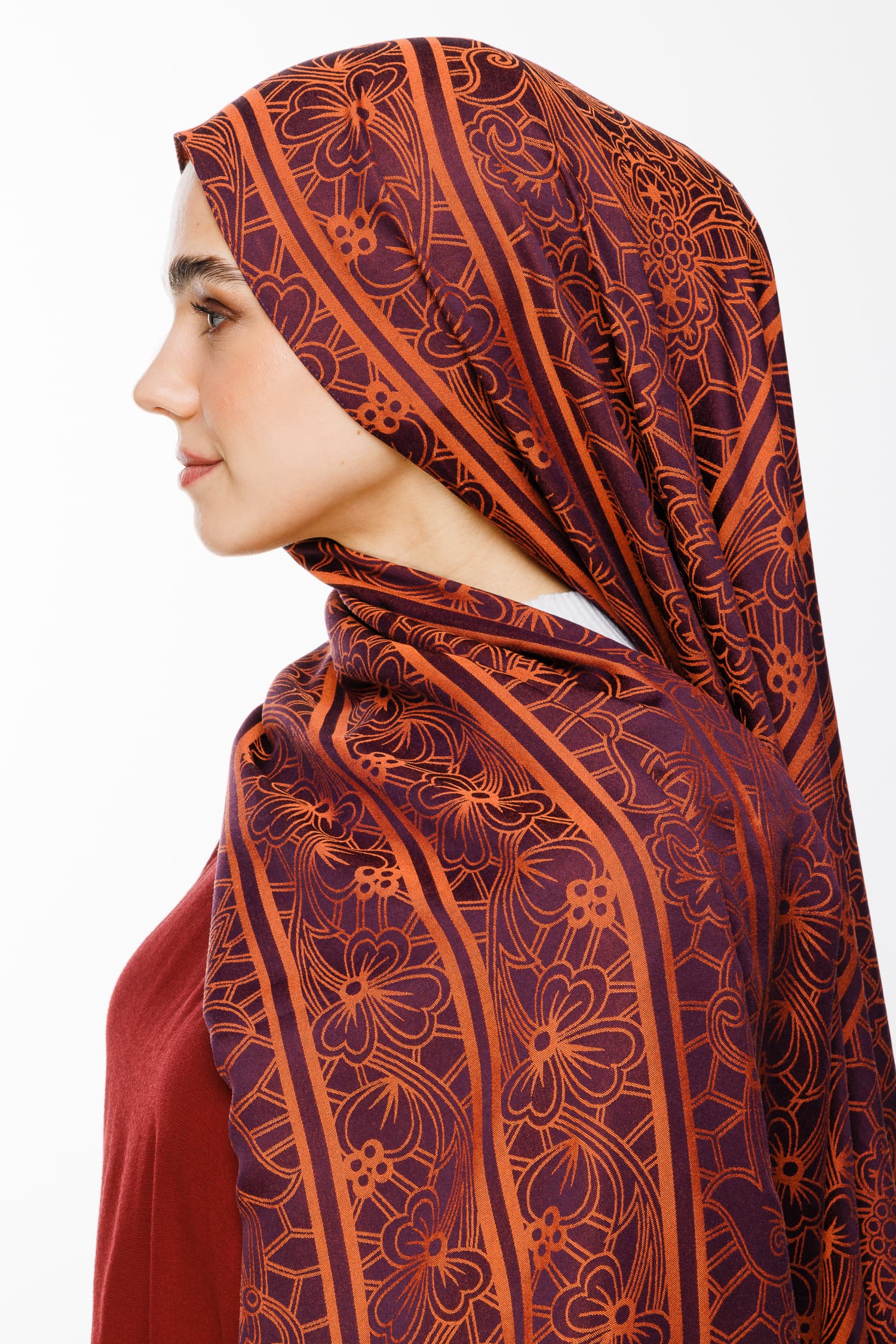 Lavin-Pattern Reversible Shawl - Purple-Orange