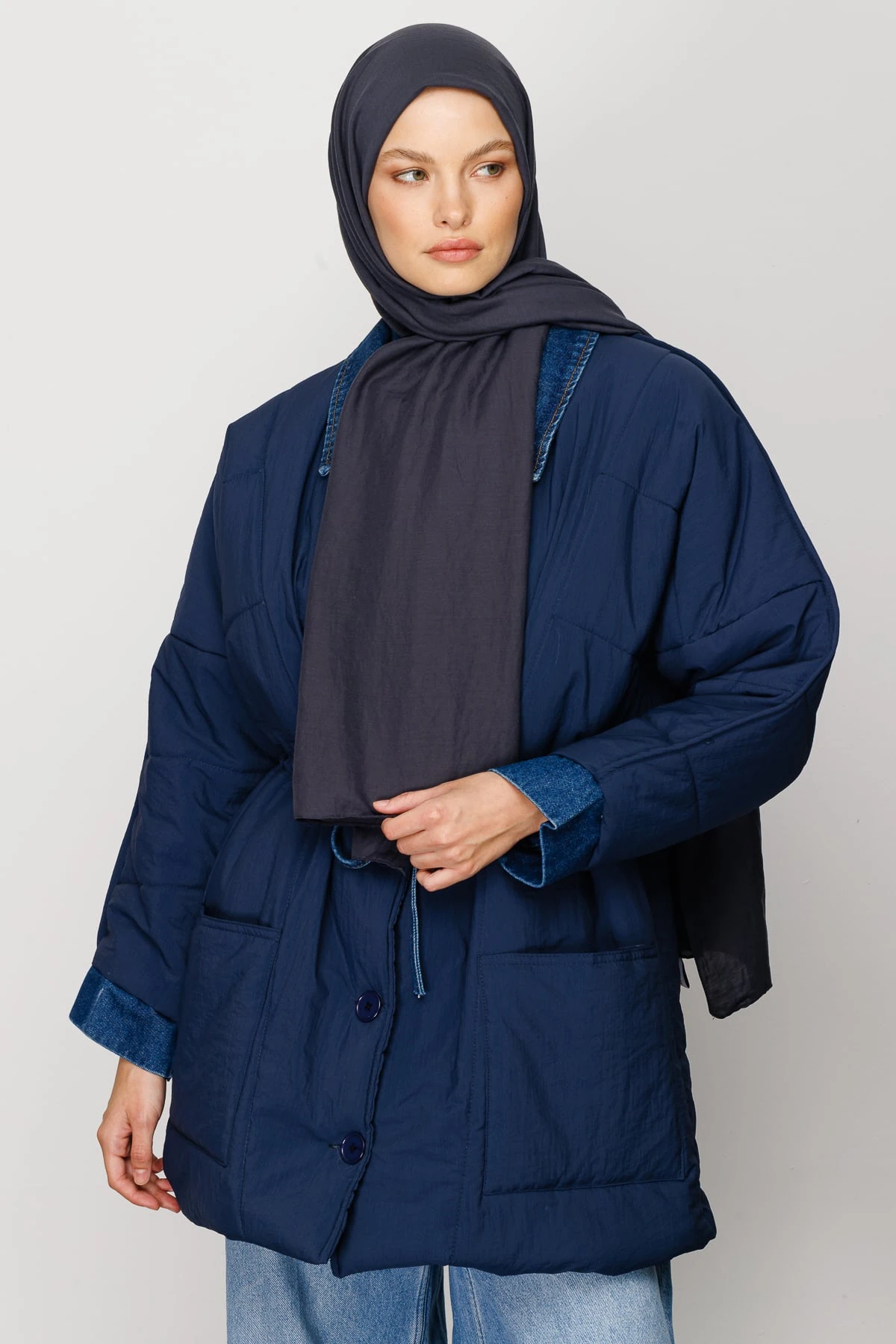 Toptan Pamuk Kraş Şal - Antrasit