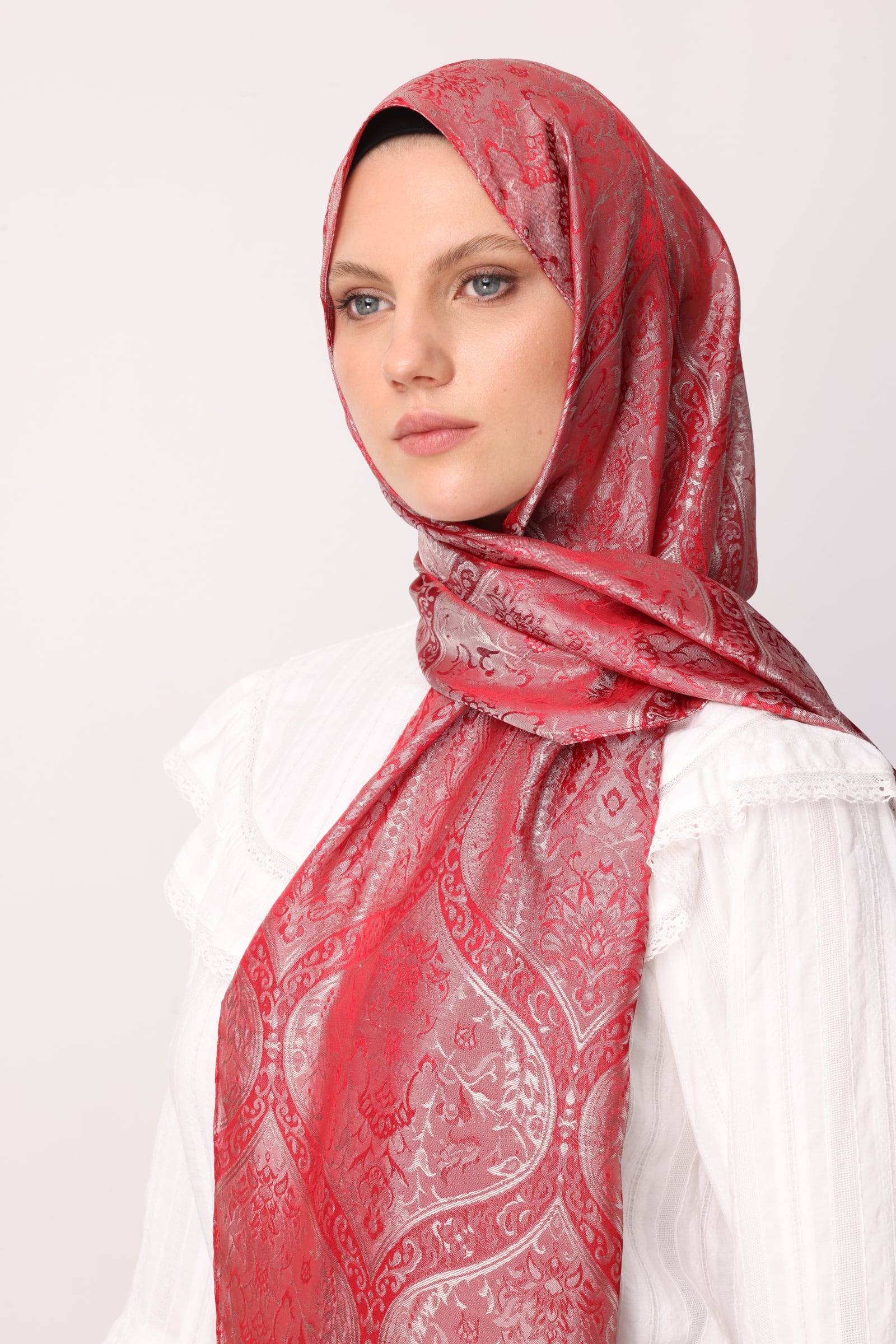 Toptan Soler Desen Shine Line Şal - Bordo-Mint Yeşili