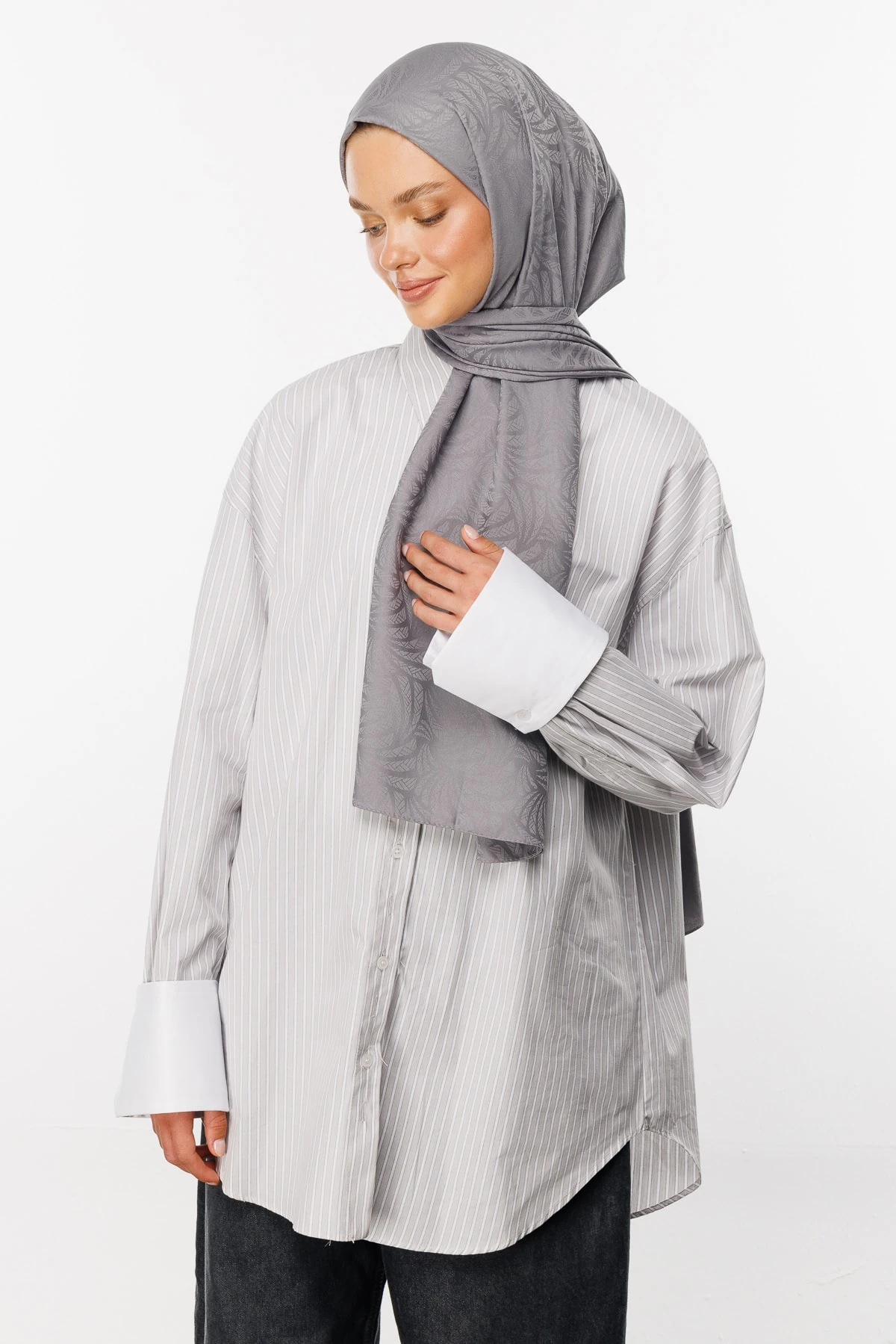 Toptan Artemis Desen İpeksi Jakar Şal - Gri