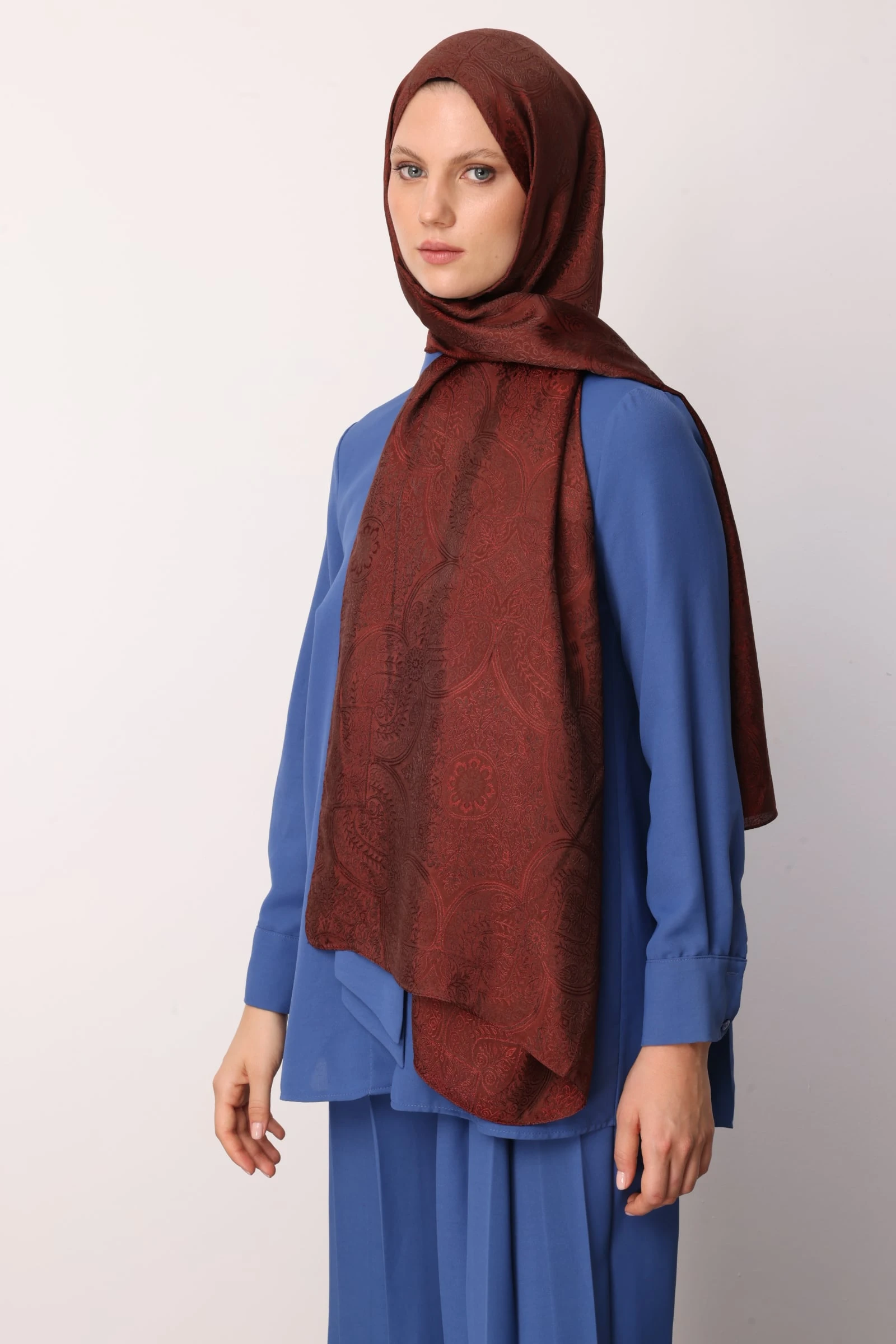 Shline Line Viscose Shawl - Bitter Coffee-Coffee