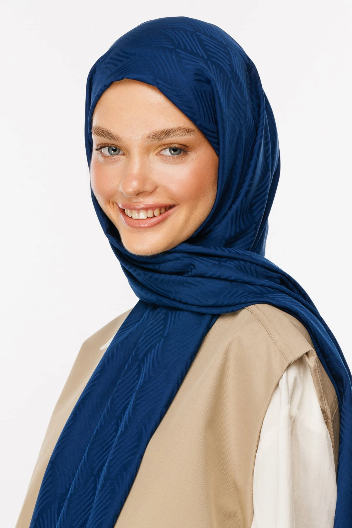 Toptan Aura Desen İpeksi Jakar Şal - Lacivert