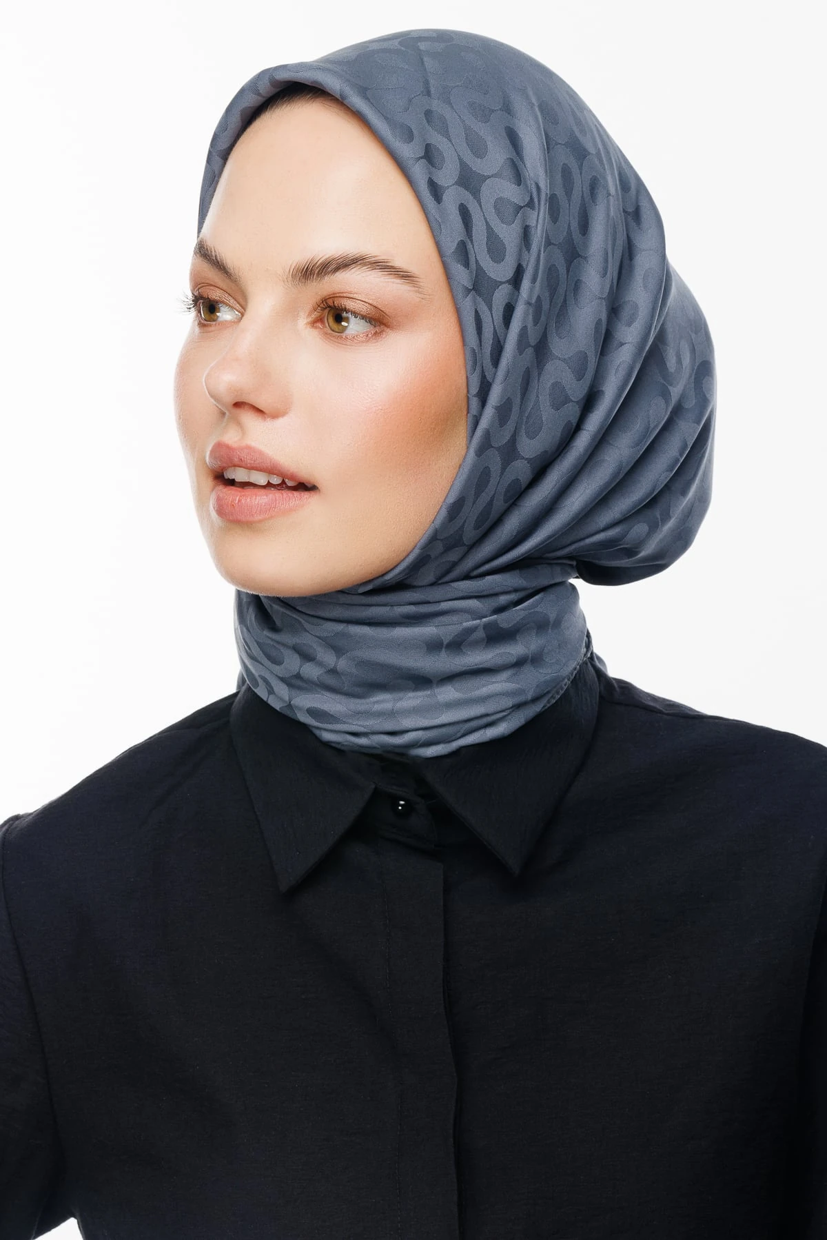 Toptan Moon Desen İpeksi Jakar Eşarp - Füme