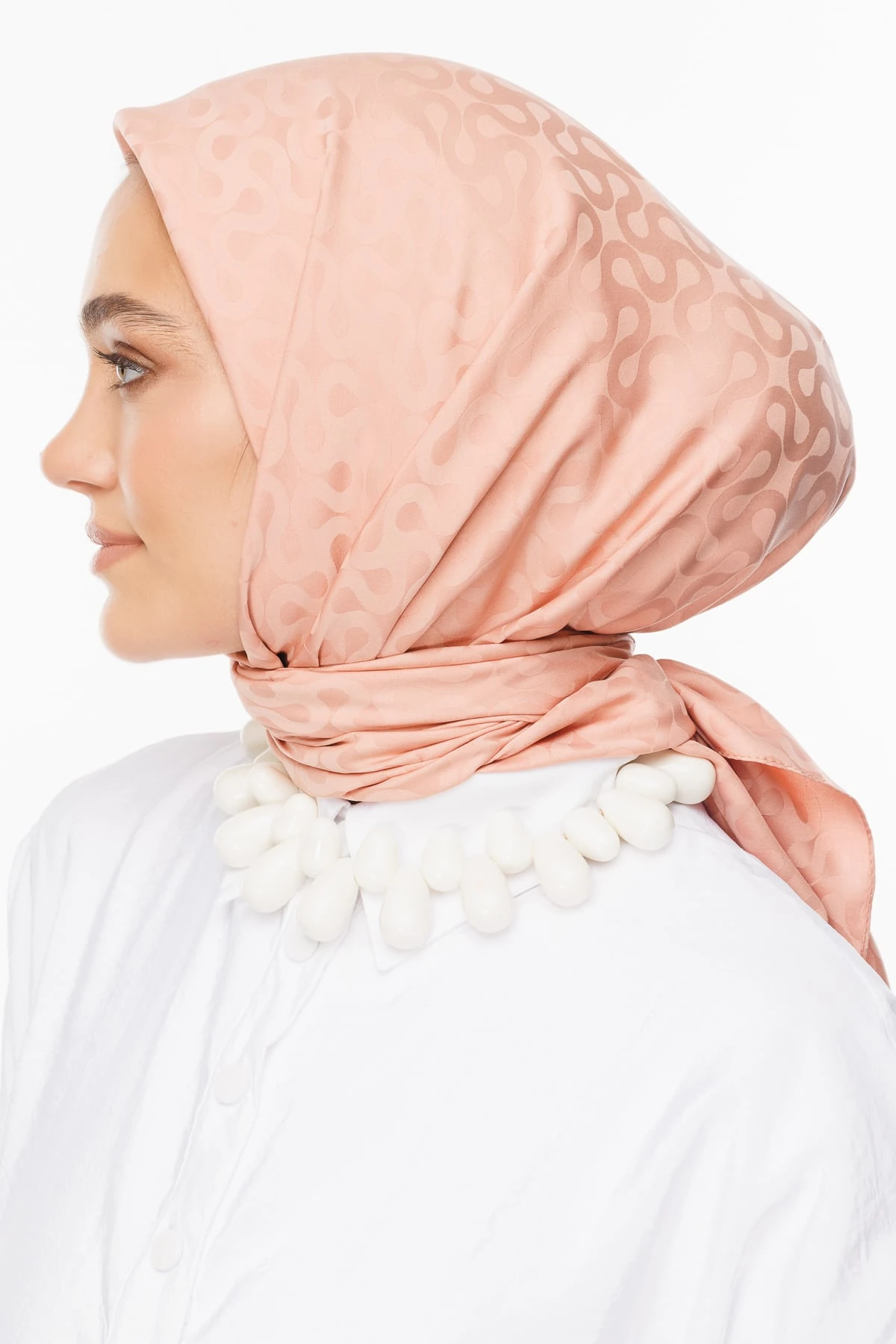 Toptan Moon Desen İpeksi Jakar Eşarp - Somon