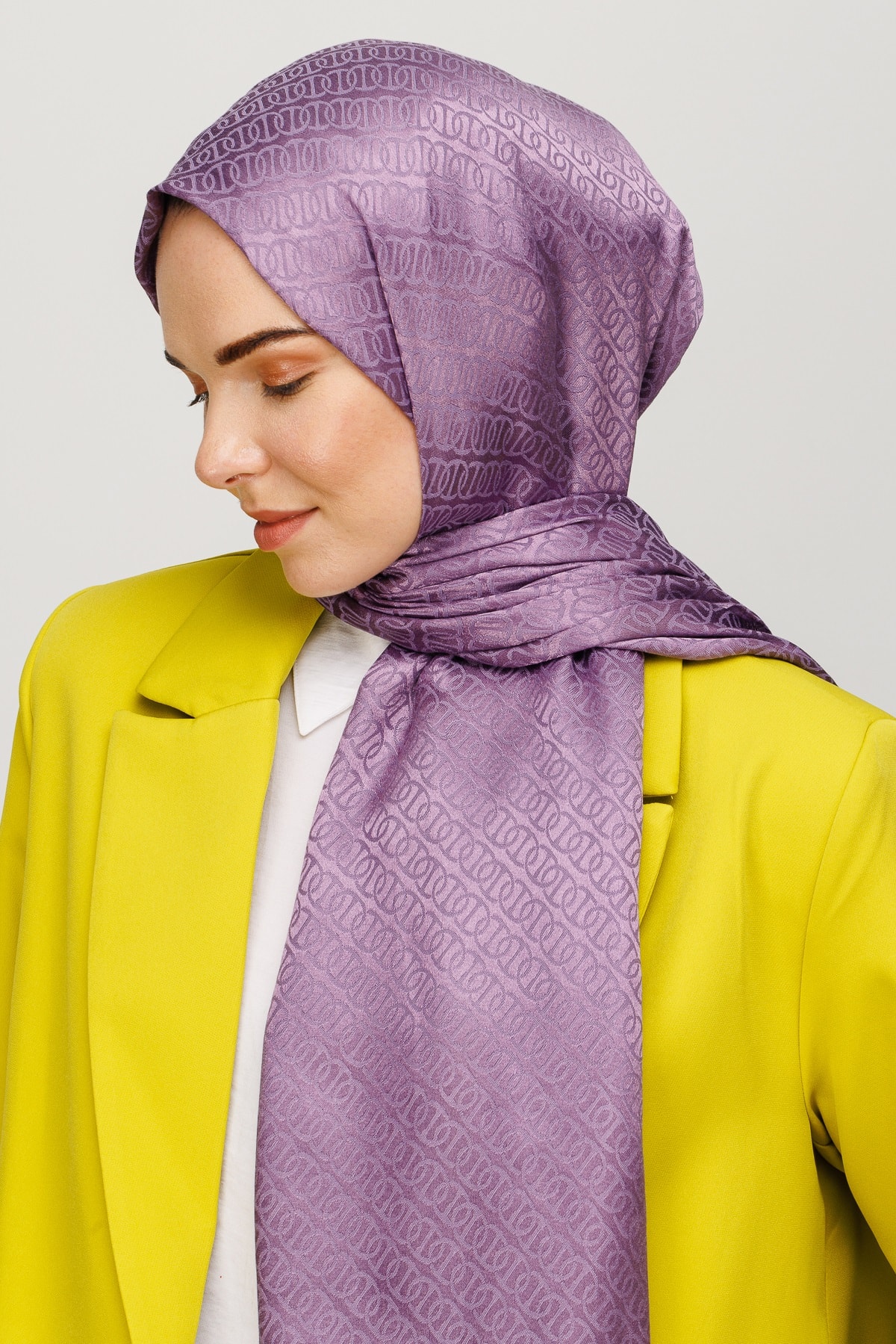 Wholesale Forever Pattern Shiny Jacquard Shawl - Lavender