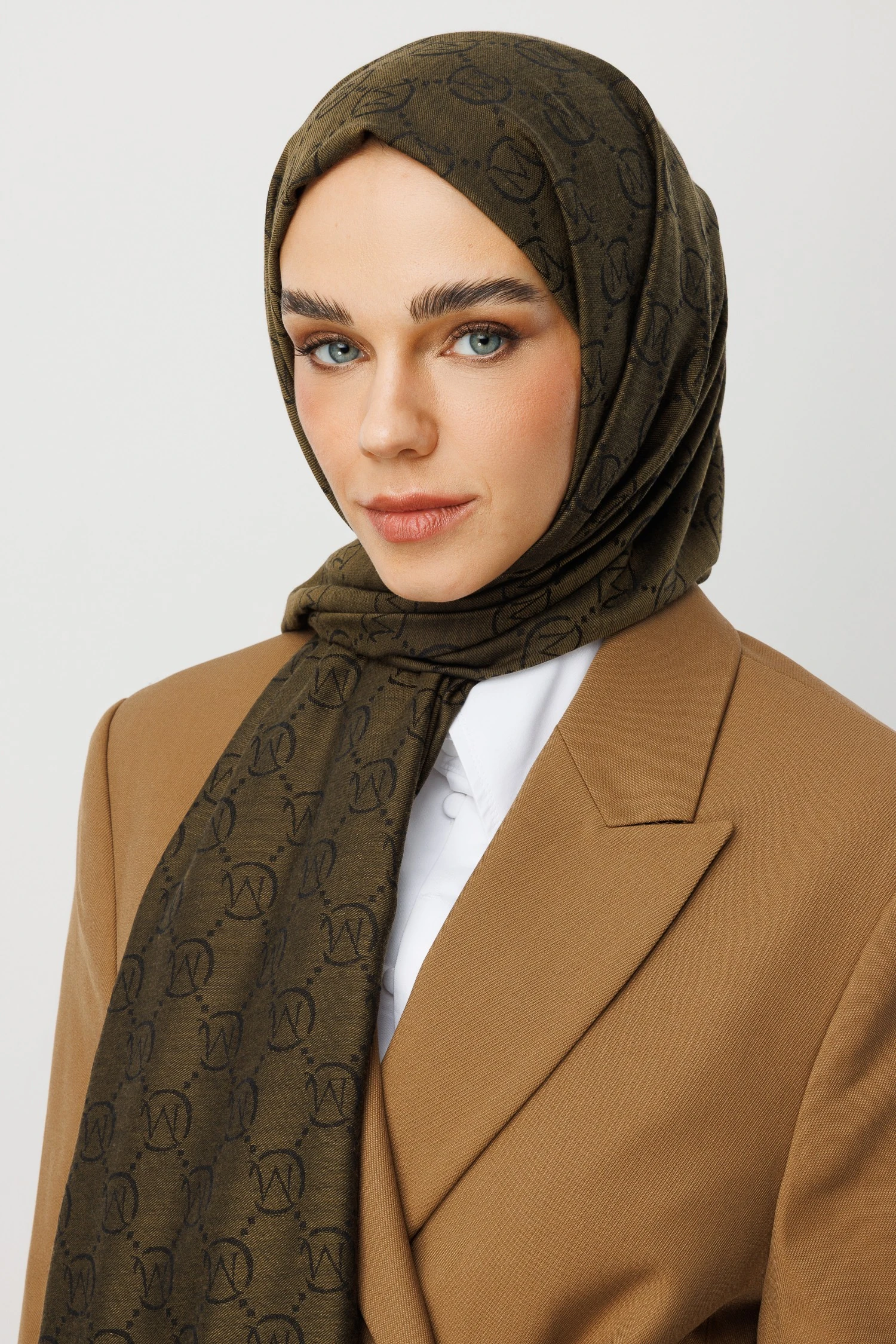 Wholesale Wool Silk Shawls - Oil Green