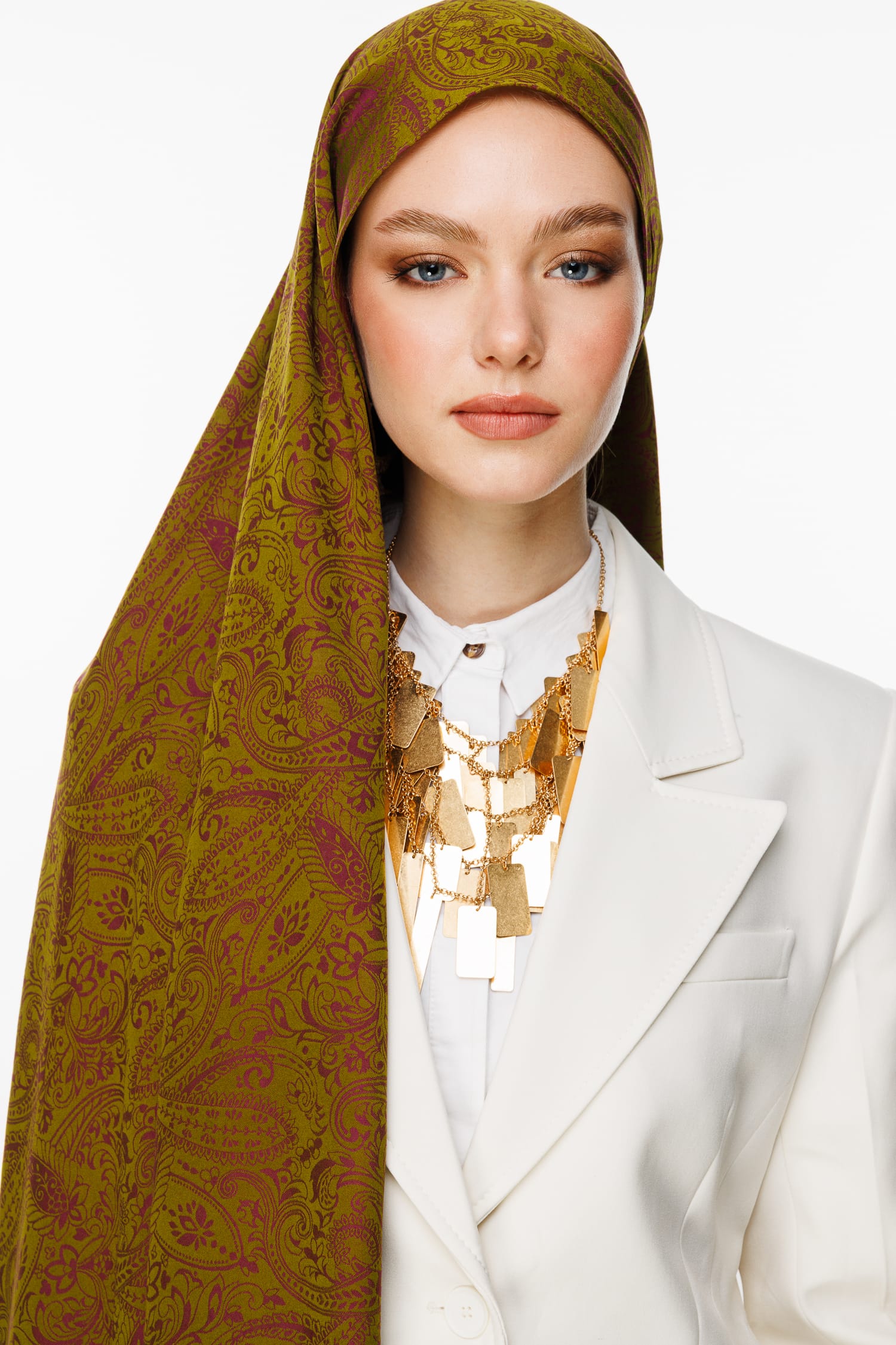 Toptan Velora Desen Çift Taraflı Şal - Yağ Yeşili-Mürdüm