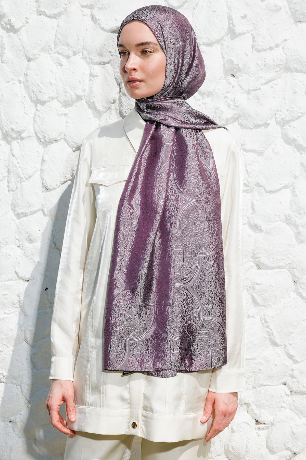Shline Line Viscose Shawl - Purple-Gray