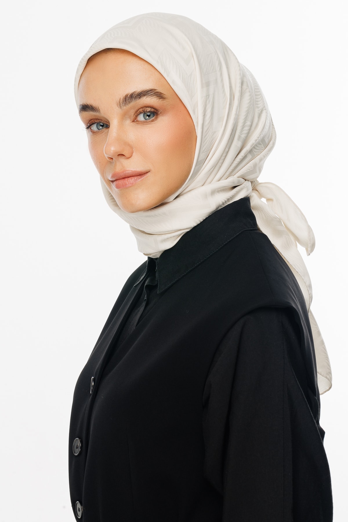 Viora Pattern Silky Jacquard Scarf - Pearl