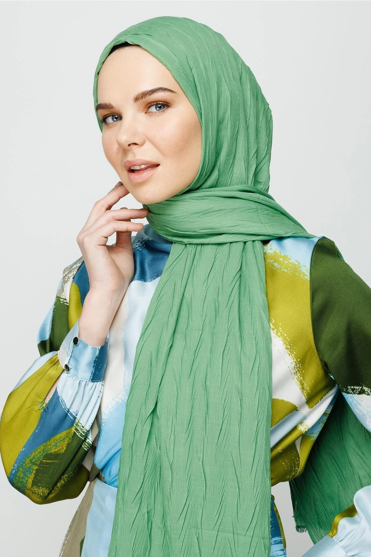 Pleated Bamboo Shawl - Aqua Green
