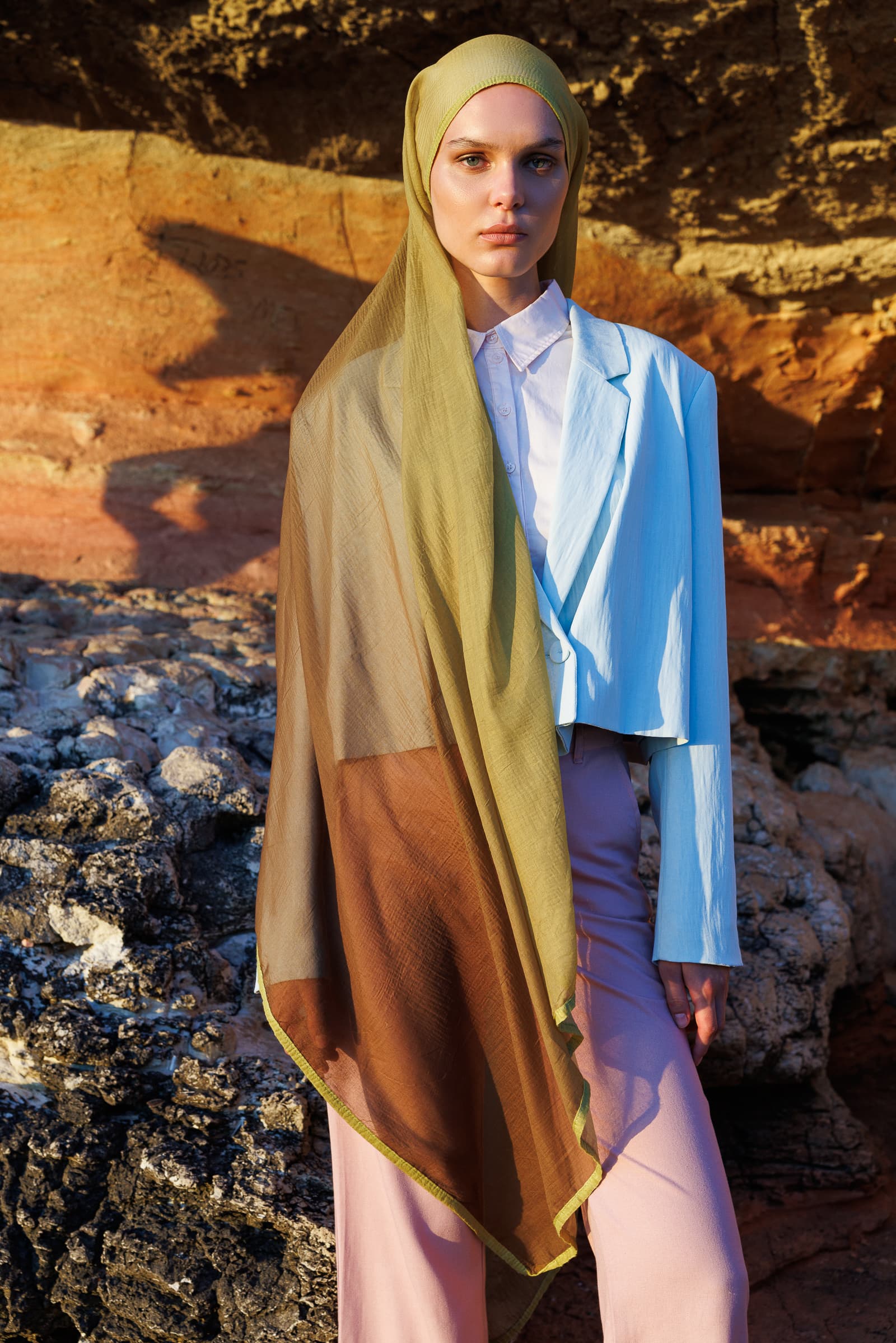 Ombre Muslin Shawl - Olive