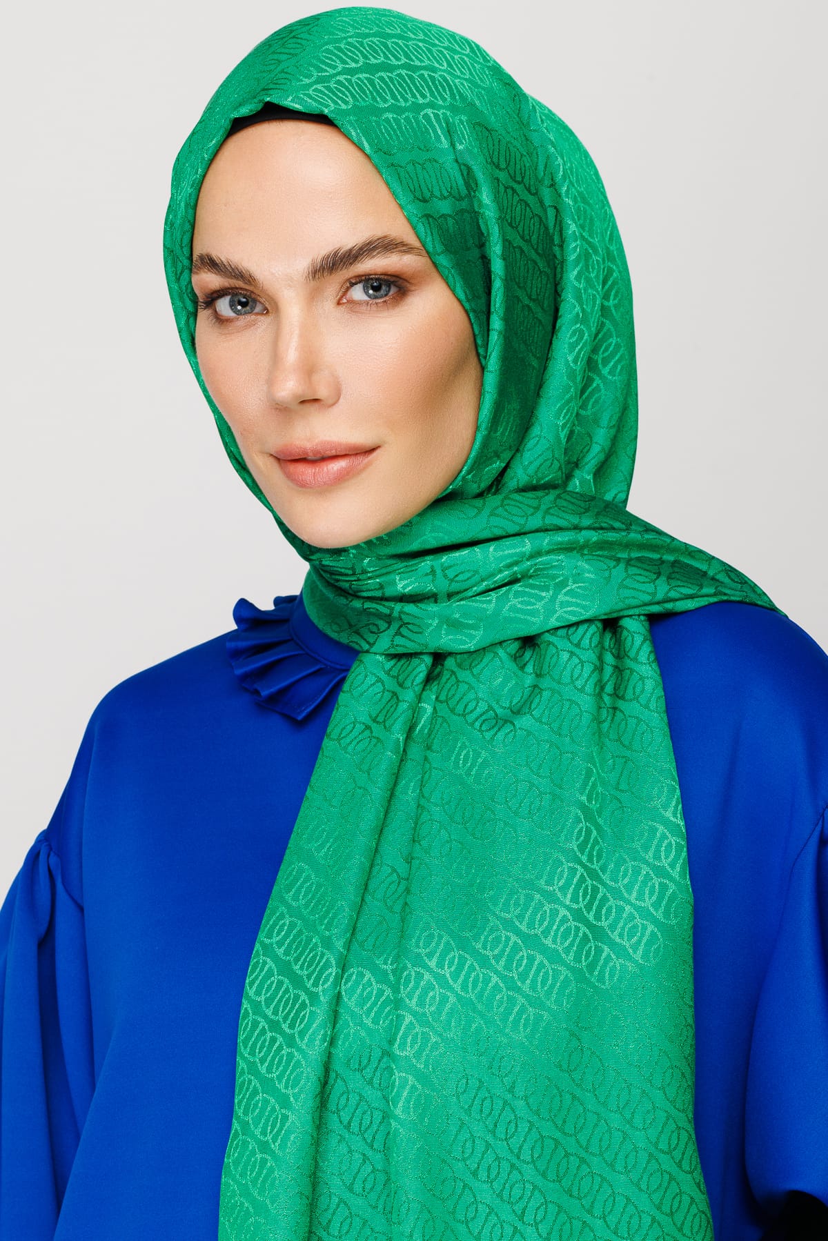 Wholesale Forever Pattern Shiny Jacquard Shawl - Benetton Green