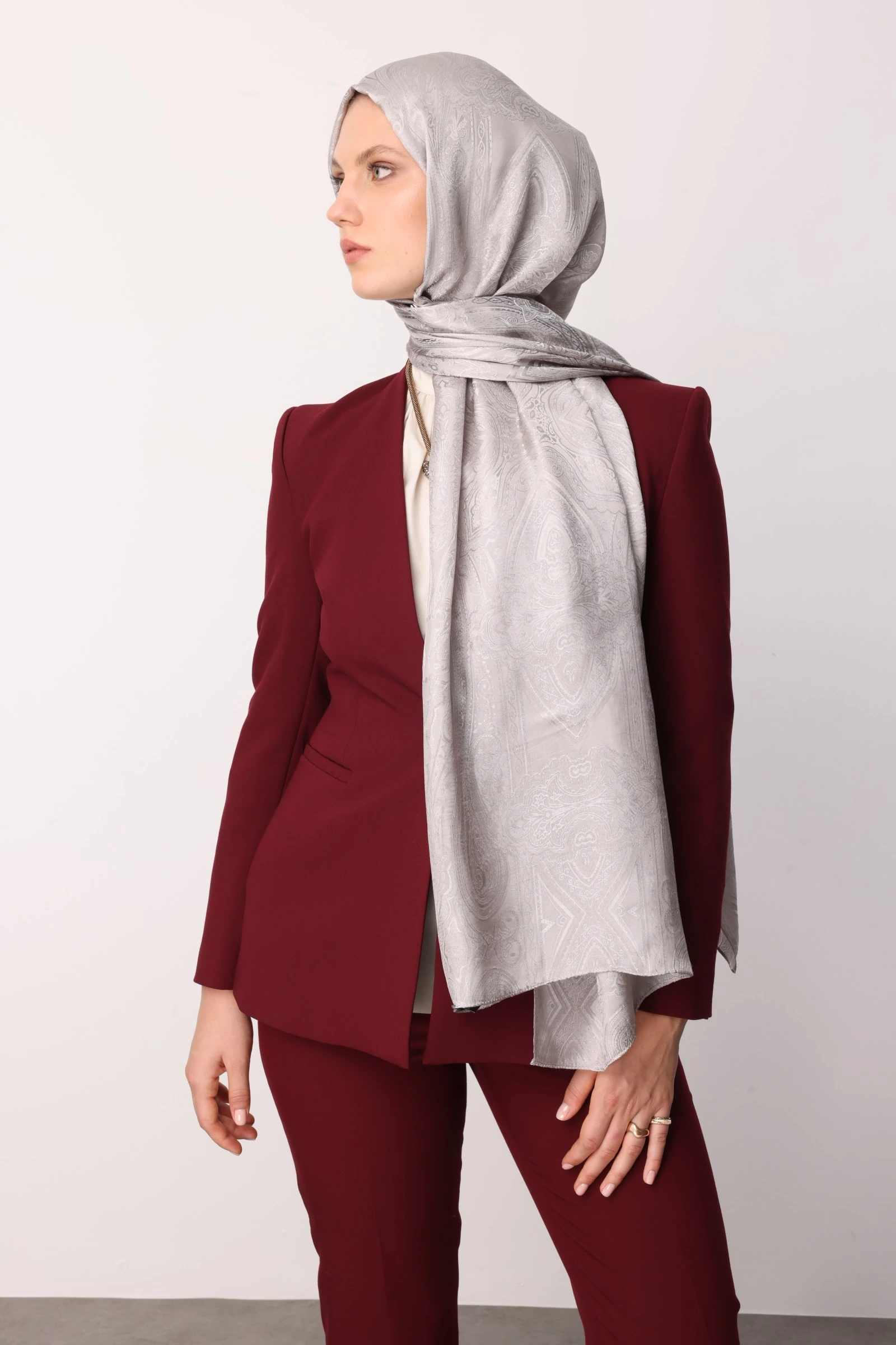 Toptan Moren Desen Shine Line Şal - Vizon-Taş Rengi