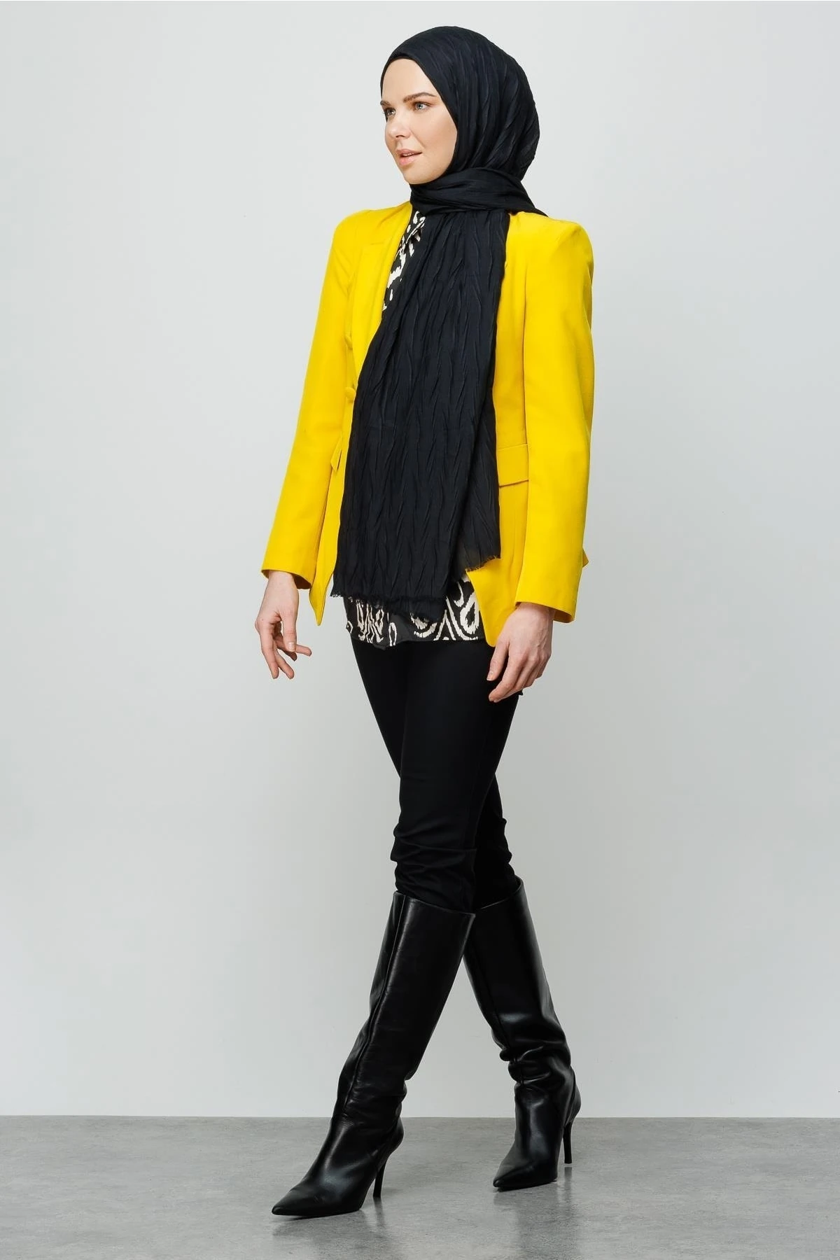 Toptan Piliseli Bambu Şal - Siyah