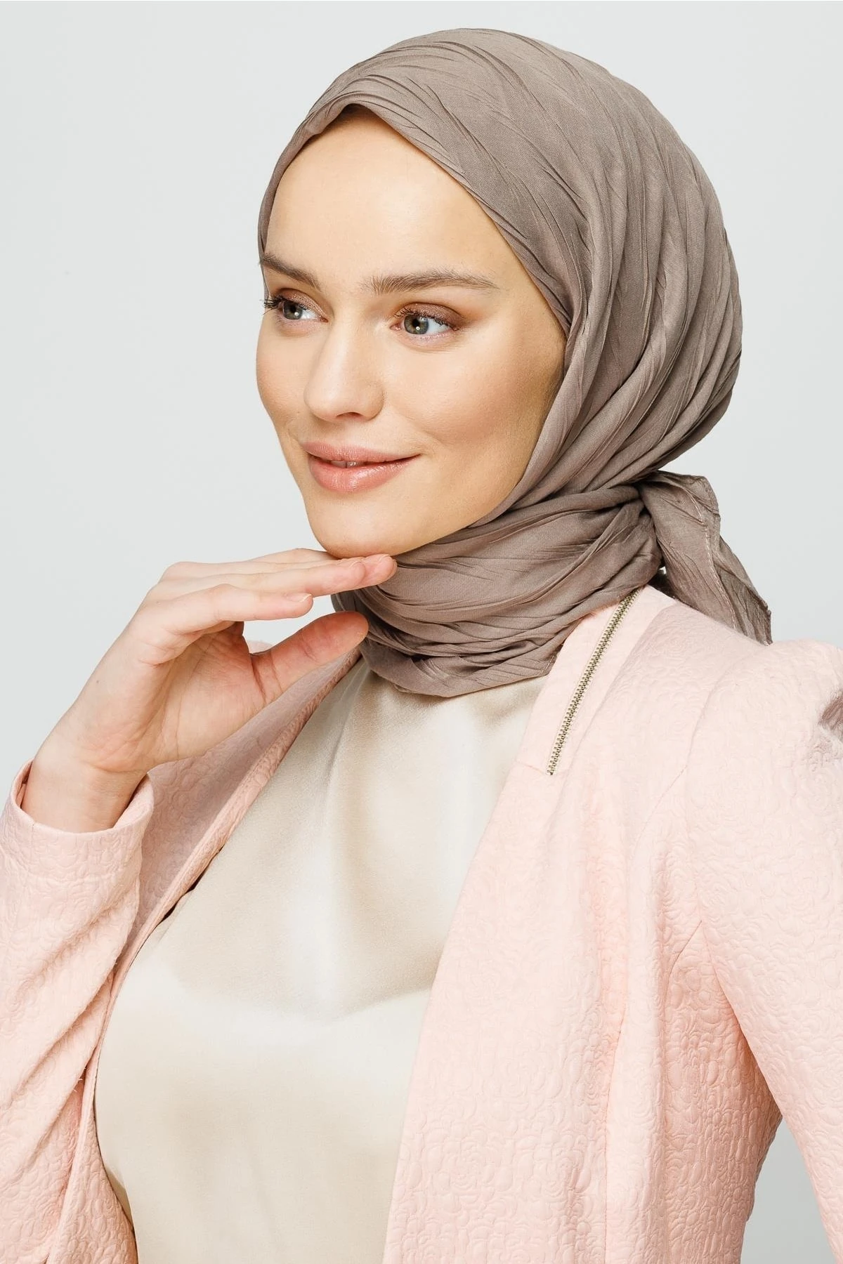 Toptan Piliseli Bambu Eşarp - Vizon