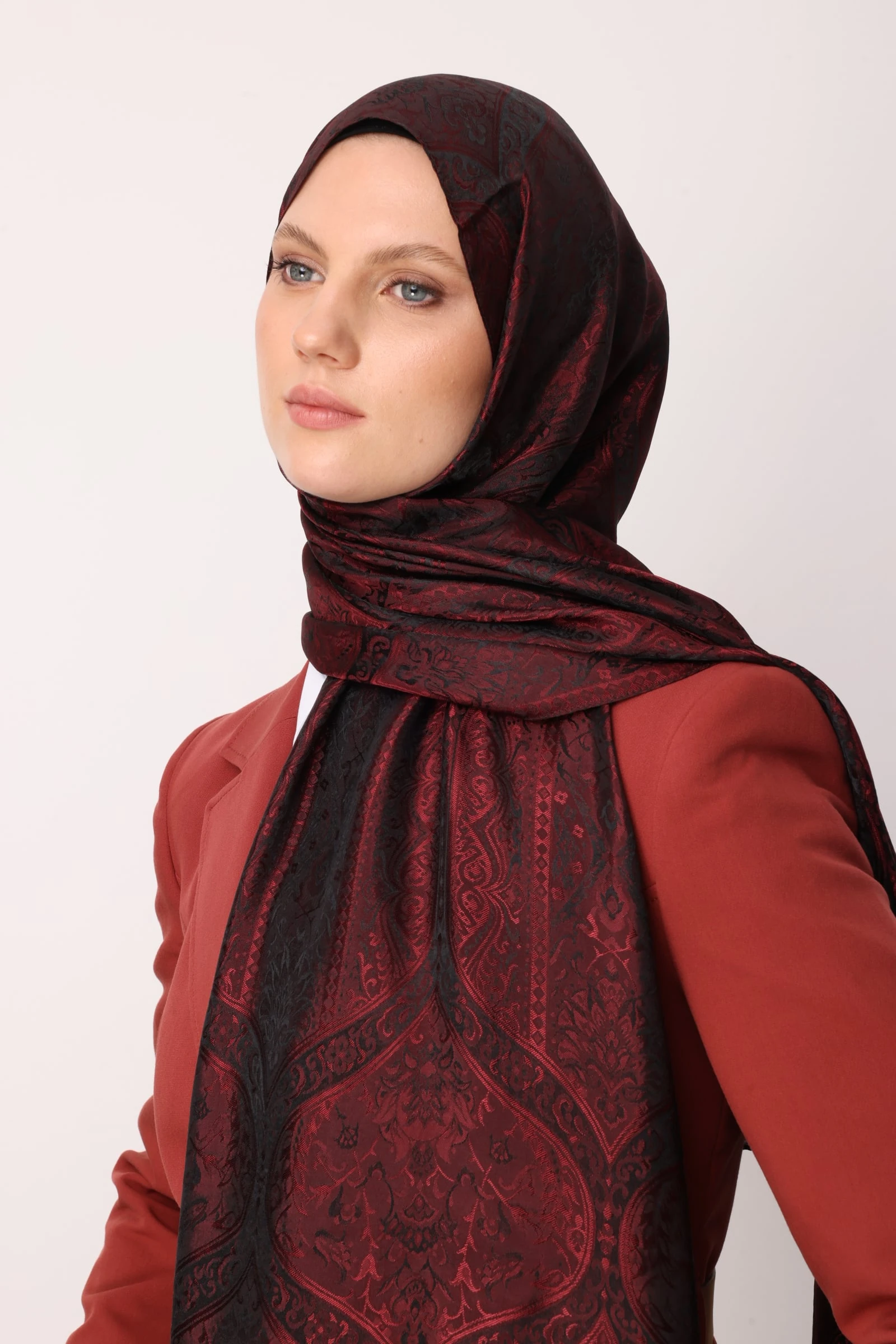 Toptan Soler Desen Shine Line Şal - Siyah-Bordo