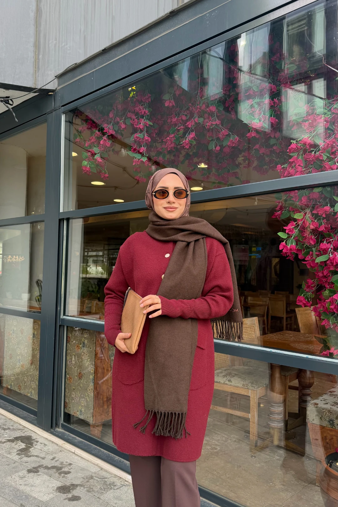 Toptan Çift Taraflı Yün Atkı - Acı Kahve Kiremit