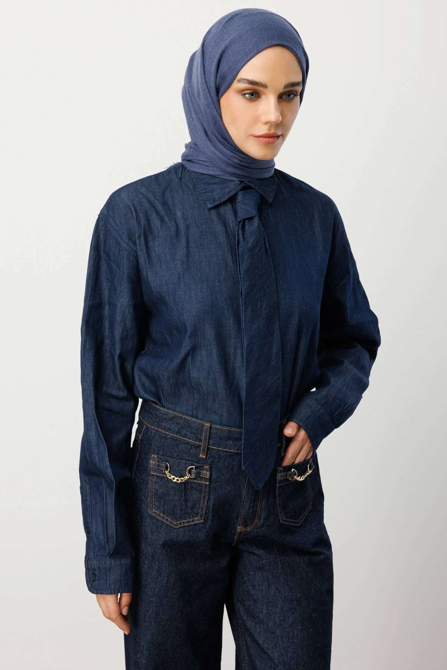 Toptan Dubai Şal - Kot Mavi