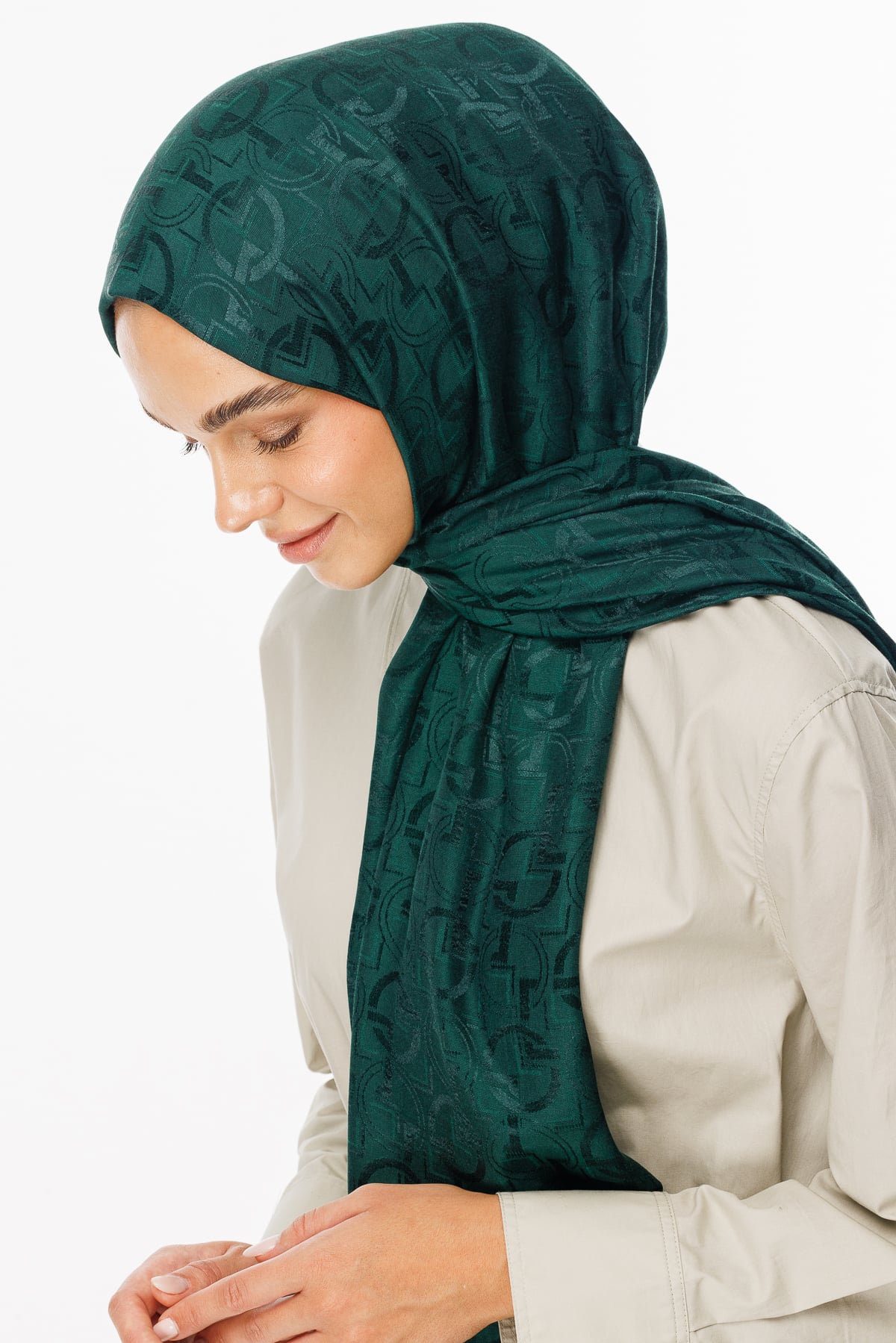 Toptan Longar Desen Parlak Jakar Şal - Zümrüt