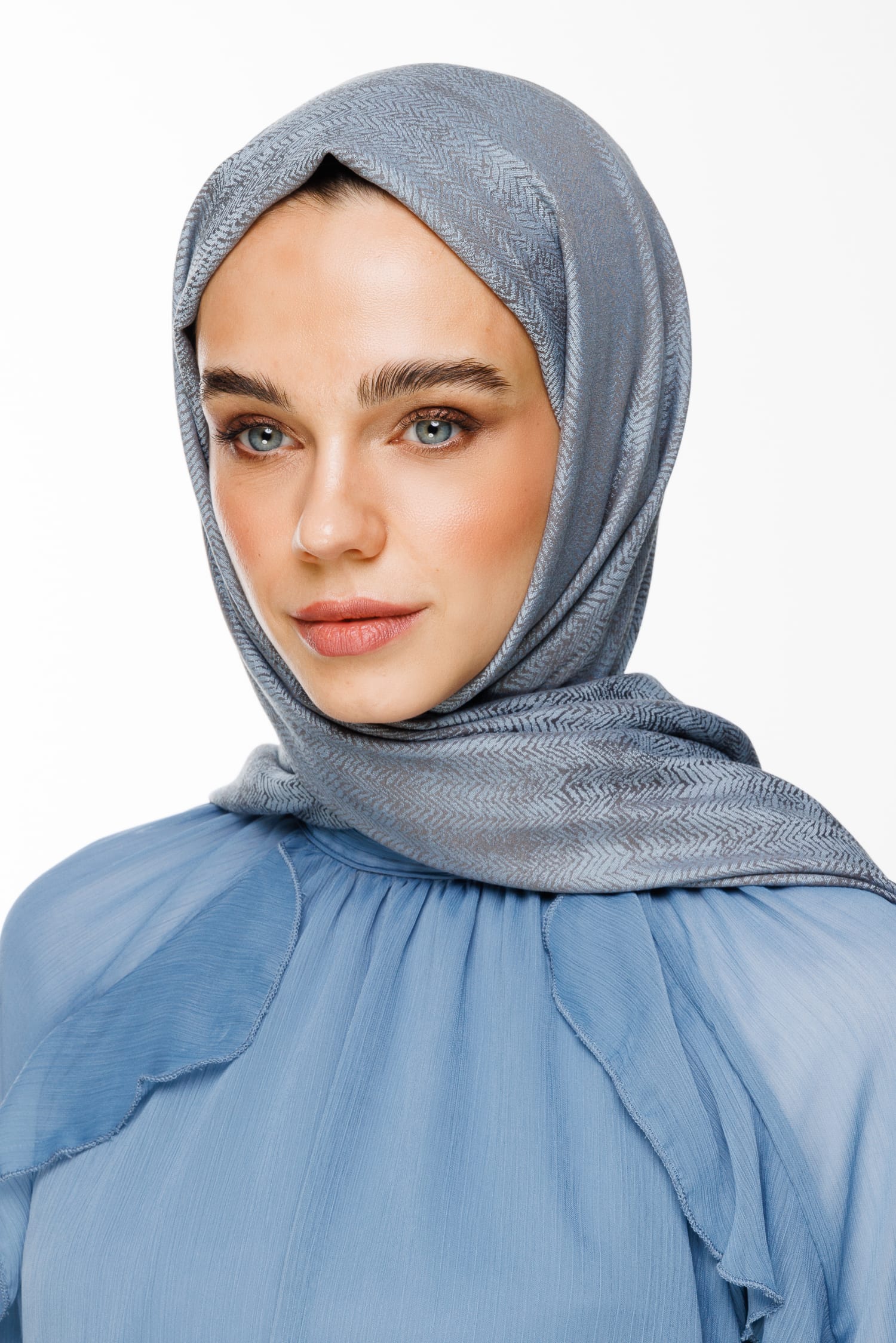 Toptan Sahra Desen Çift Taraflı Şal - Koyu Gri-Açık Mavi