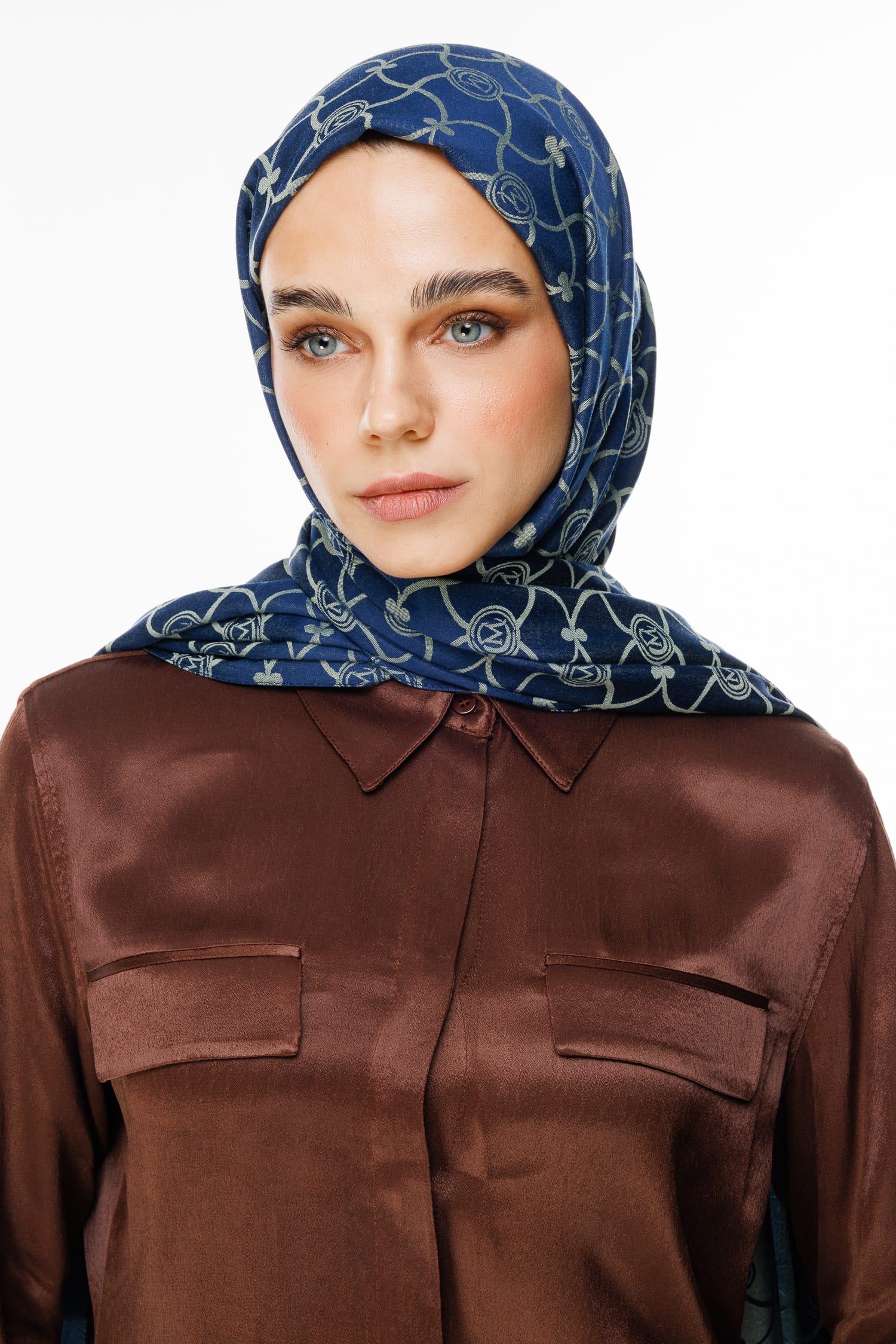 Toptan Marrakech Desen Çift Taraflı Şal - Lacivert-Su Yeşili