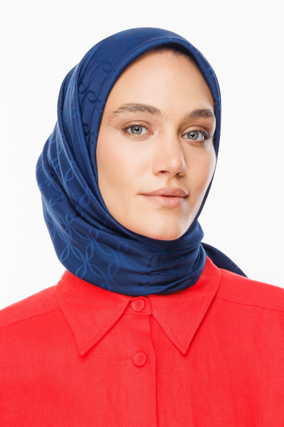 London Pattern Silky Jacquard Scarf - Navy Blue