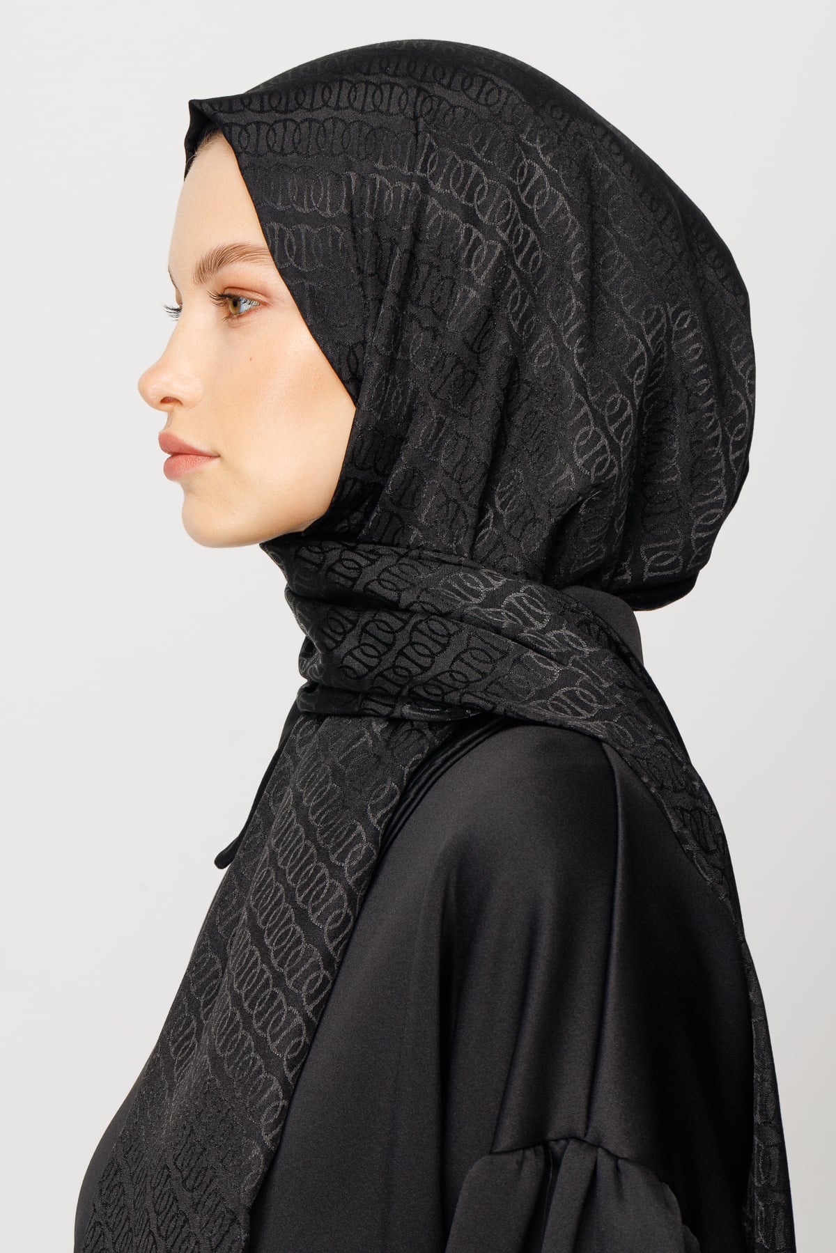 Wholesale Forever Pattern Shiny Jacquard Shawl - Black