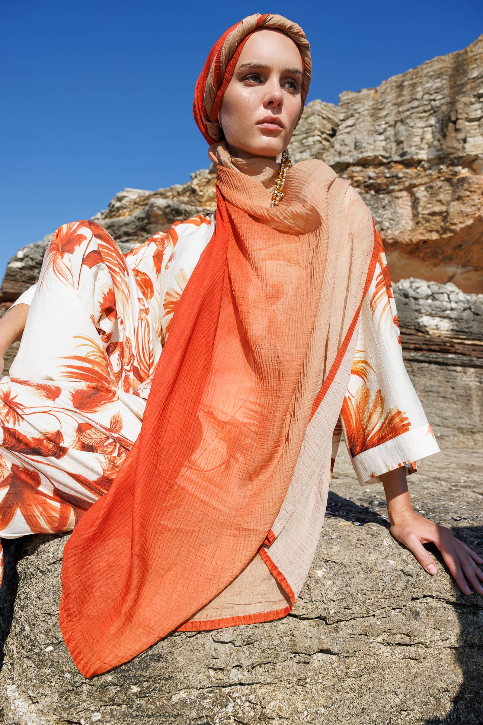 Toptan Degrade Müslin Şal - Kiremit