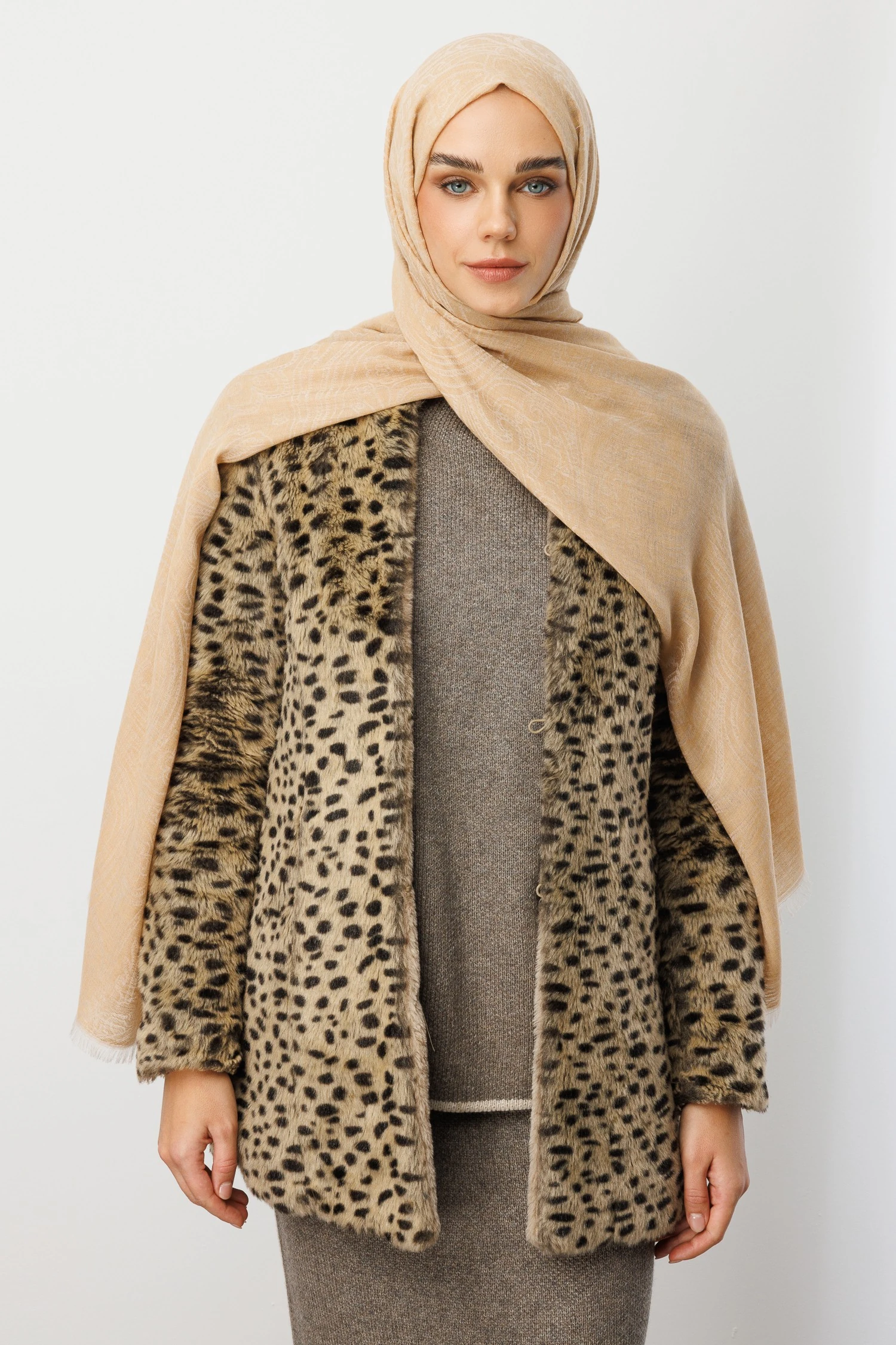 Toptan Rumi Desen Yün Kaşmir Şal - Hardal