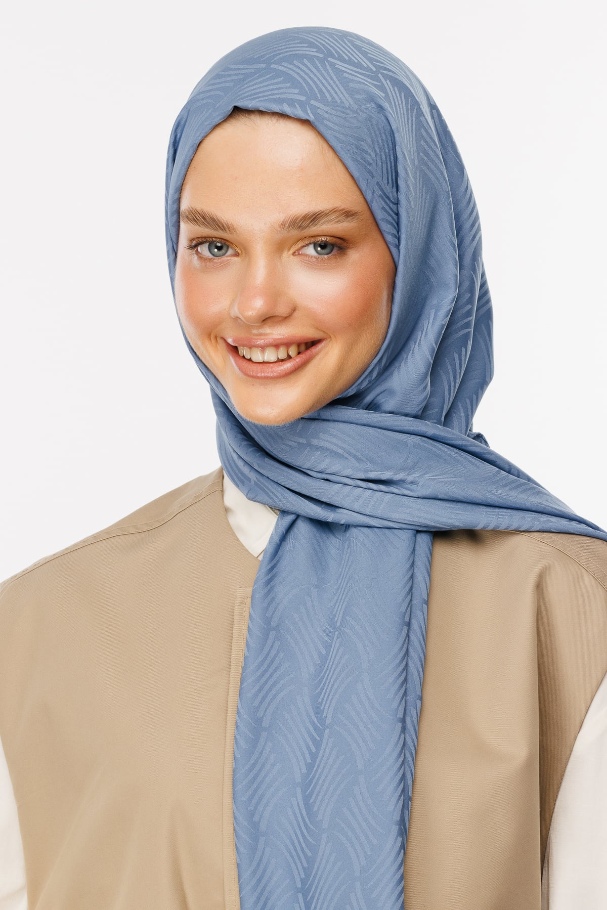 Toptan Aura Desen İpeksi Jakar Şal - Gök Mavisi