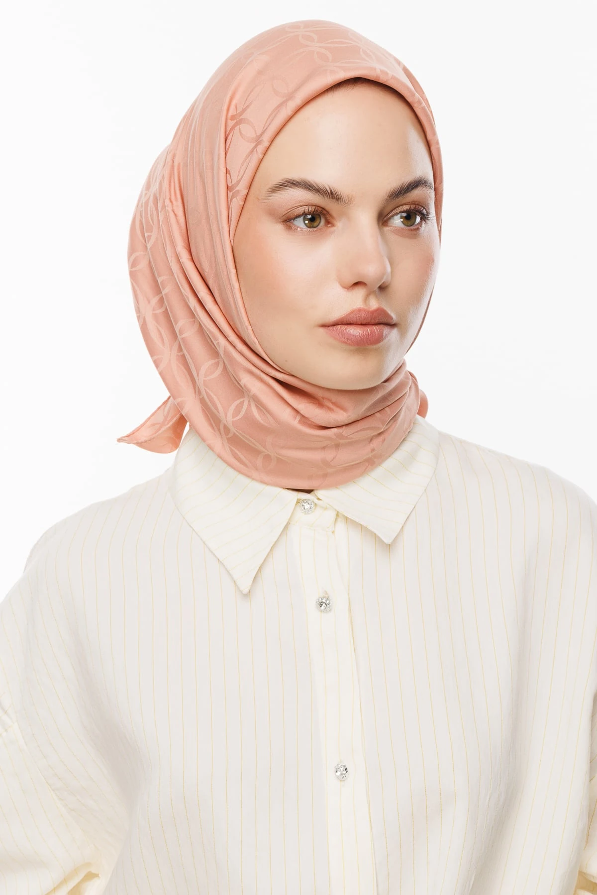 Toptan London Desen İpeksi Jakar Eşarp - Somon