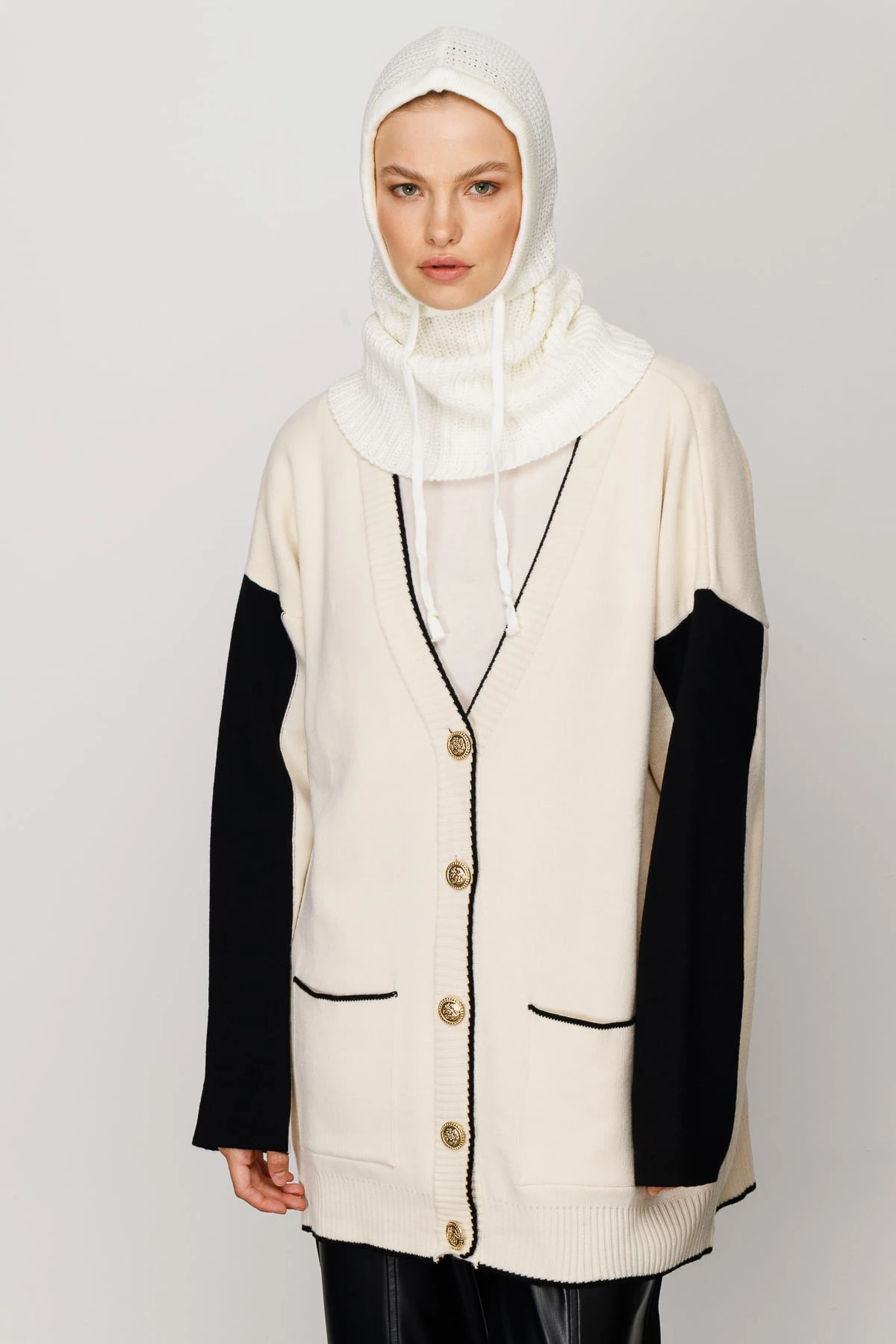 Toptan Balaclava Triko Başlık - Ekru