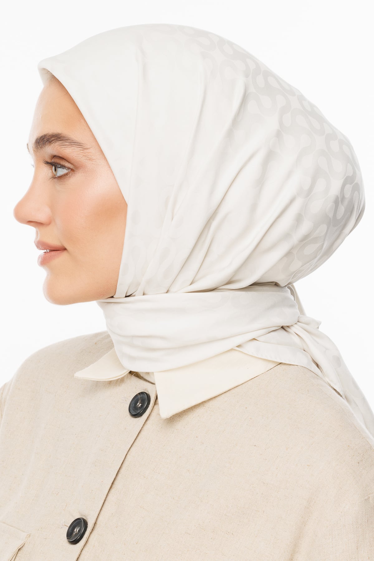 Toptan Moon Desen İpeksi Jakar Eşarp - İnci