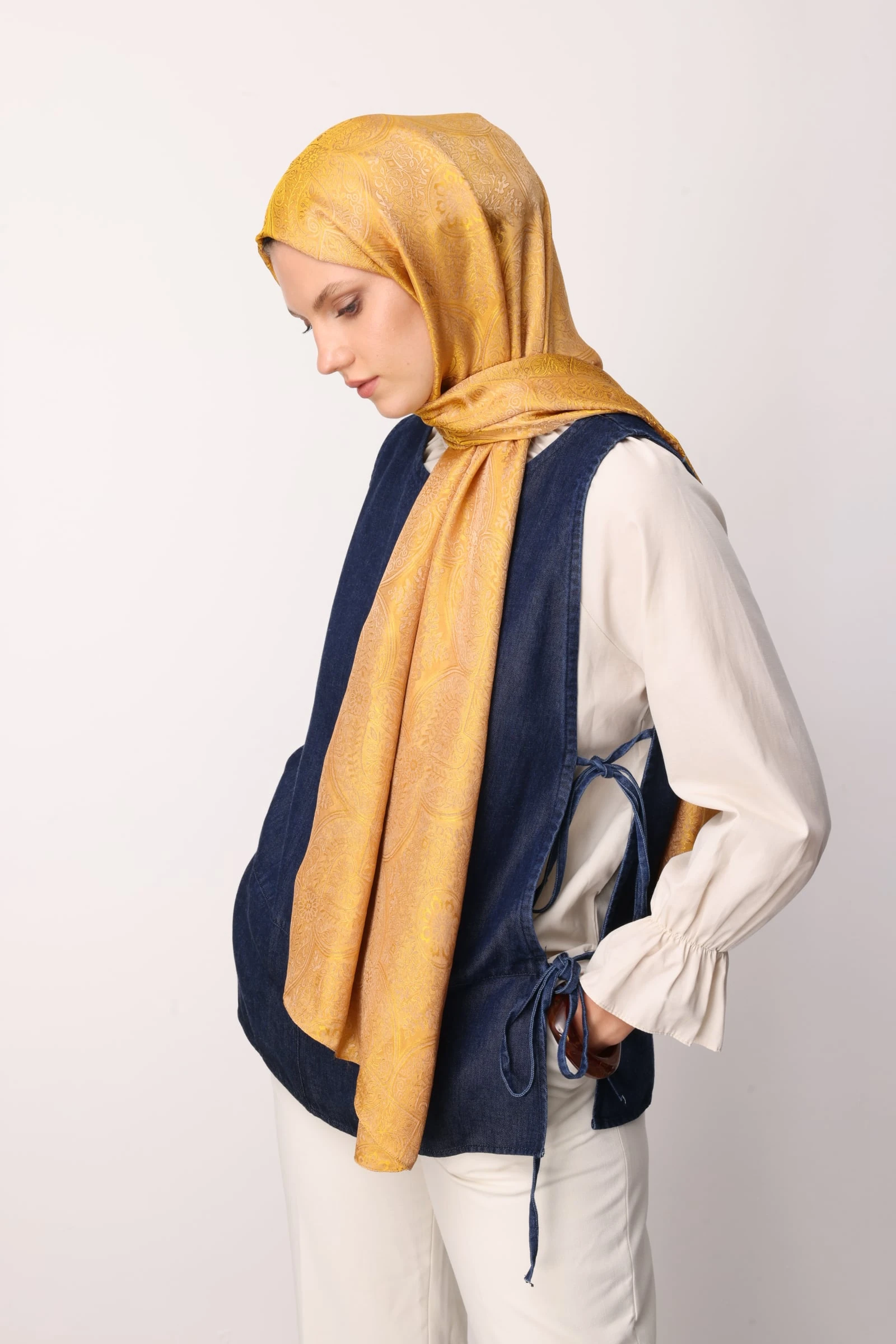 Toptan Vera Desen Shine Line Şal - Vizon-Hardal