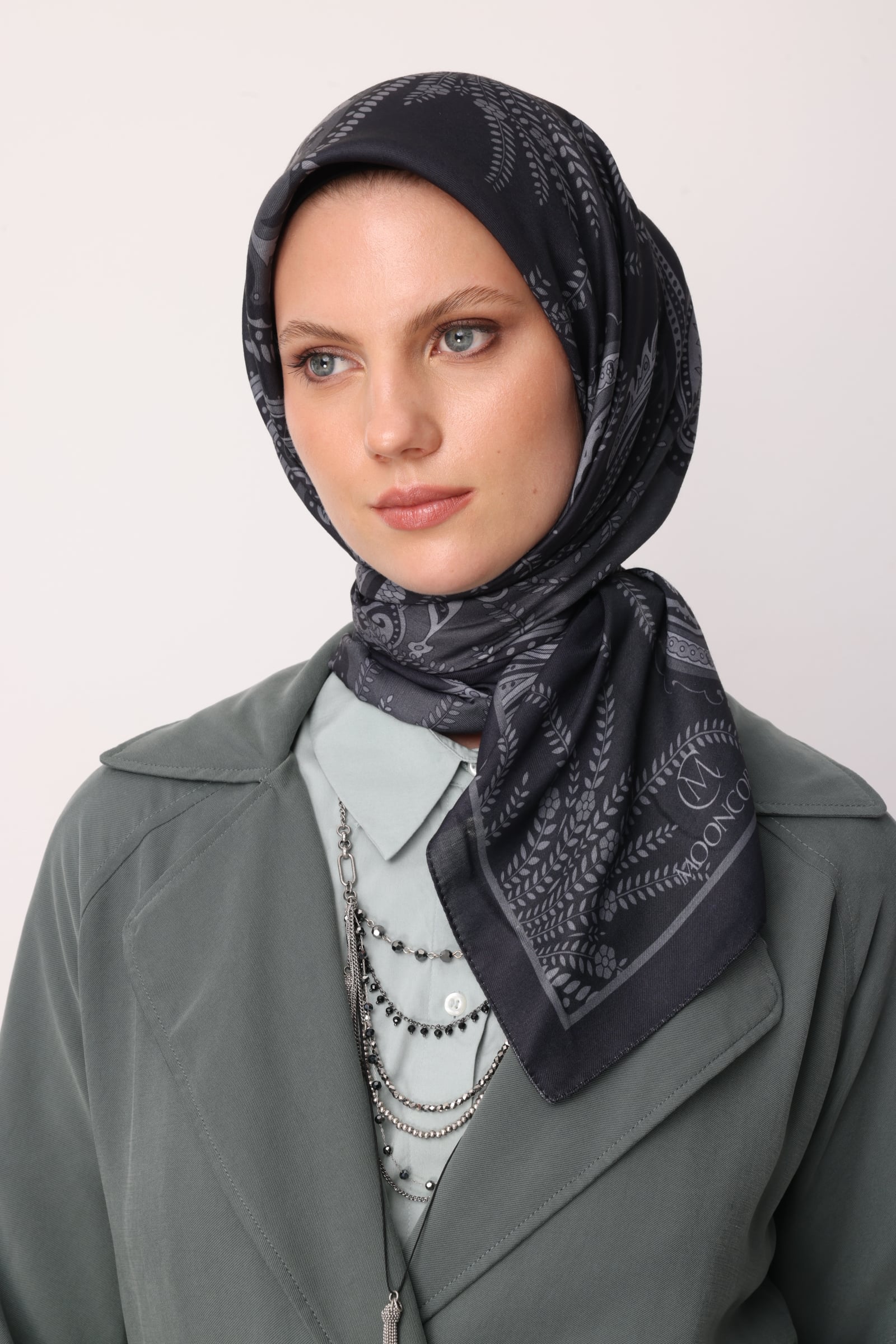 Toptan Virel Desen Pamuk Eşarp - Siyah