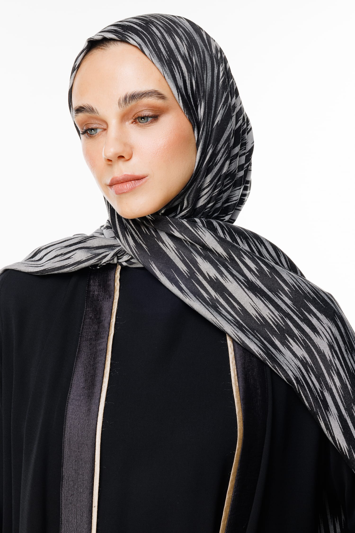 Toptan Selis Desen Çift Taraflı Şal - Siyah-Siyah