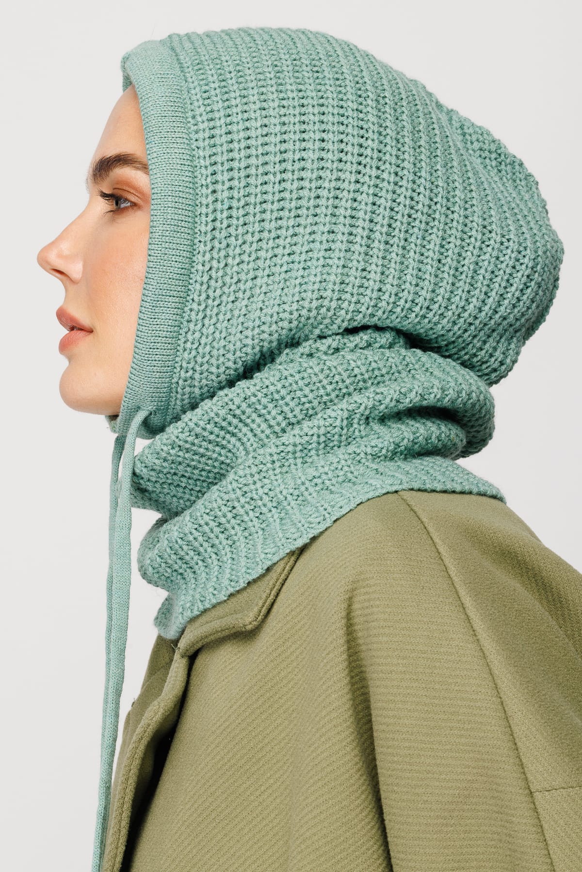 Toptan Balaclava Triko Başlık - Su Yeşili