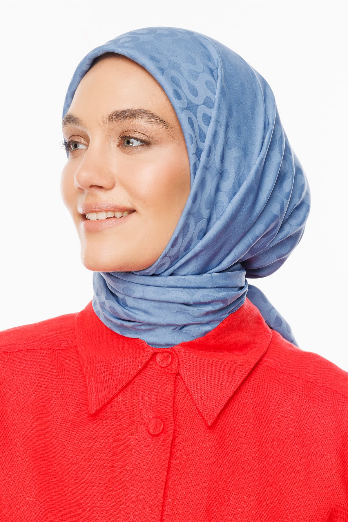 Toptan Moon Desen İpeksi Jakar Eşarp - Gök Mavisi