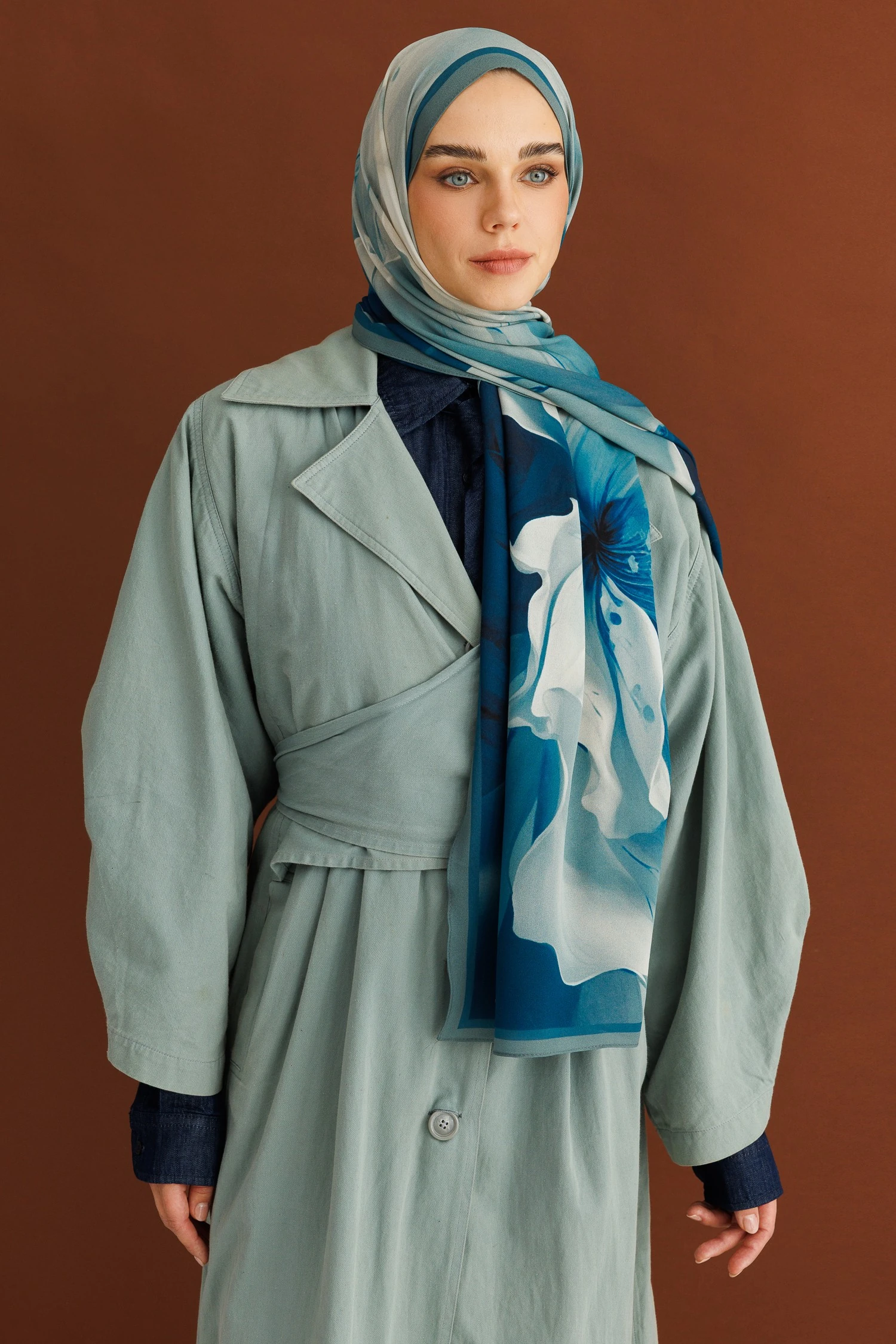 Toptan Pure Desen Hebei İpek Şal - Lacivert