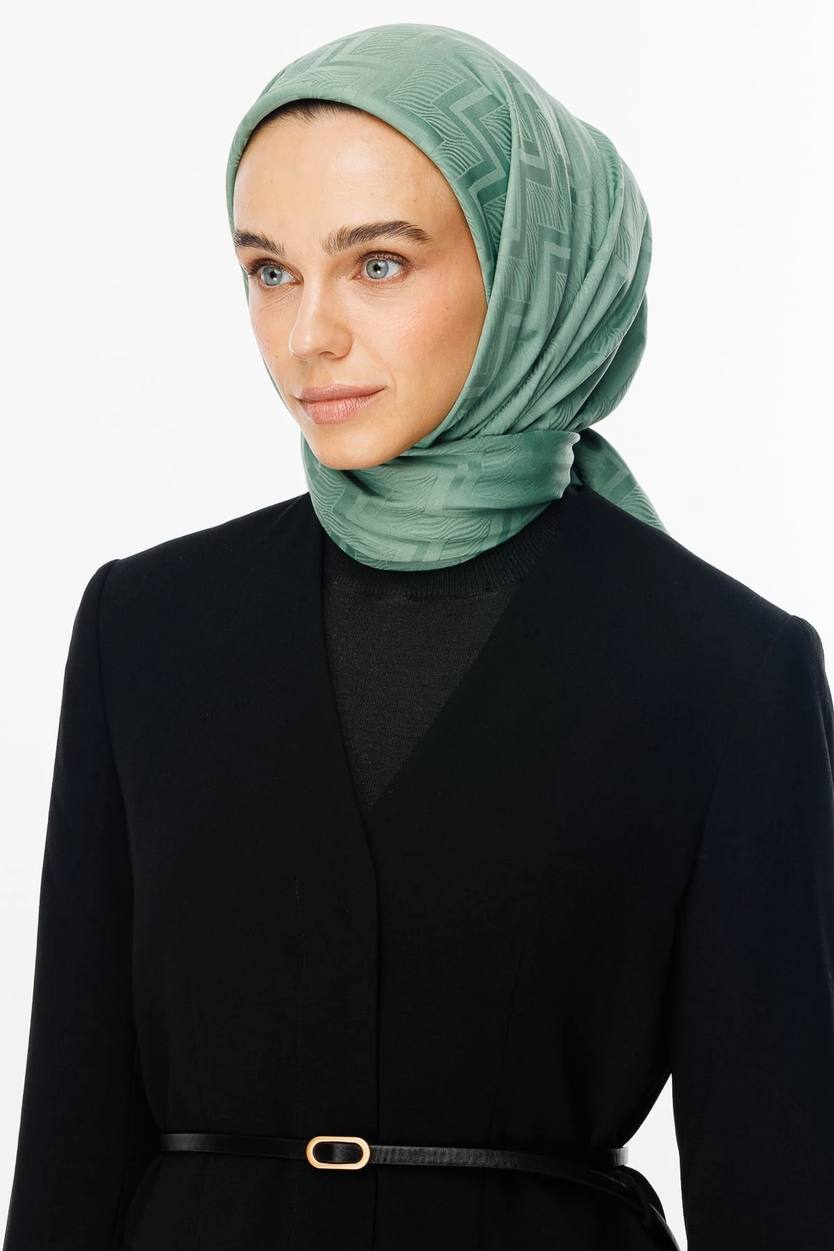 Viora Pattern Silky Jacquard Scarf - Mold Green