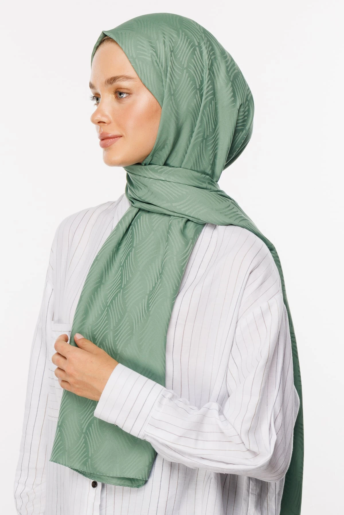 Toptan Aura Desen İpeksi Jakar Şal - Küf Yeşili