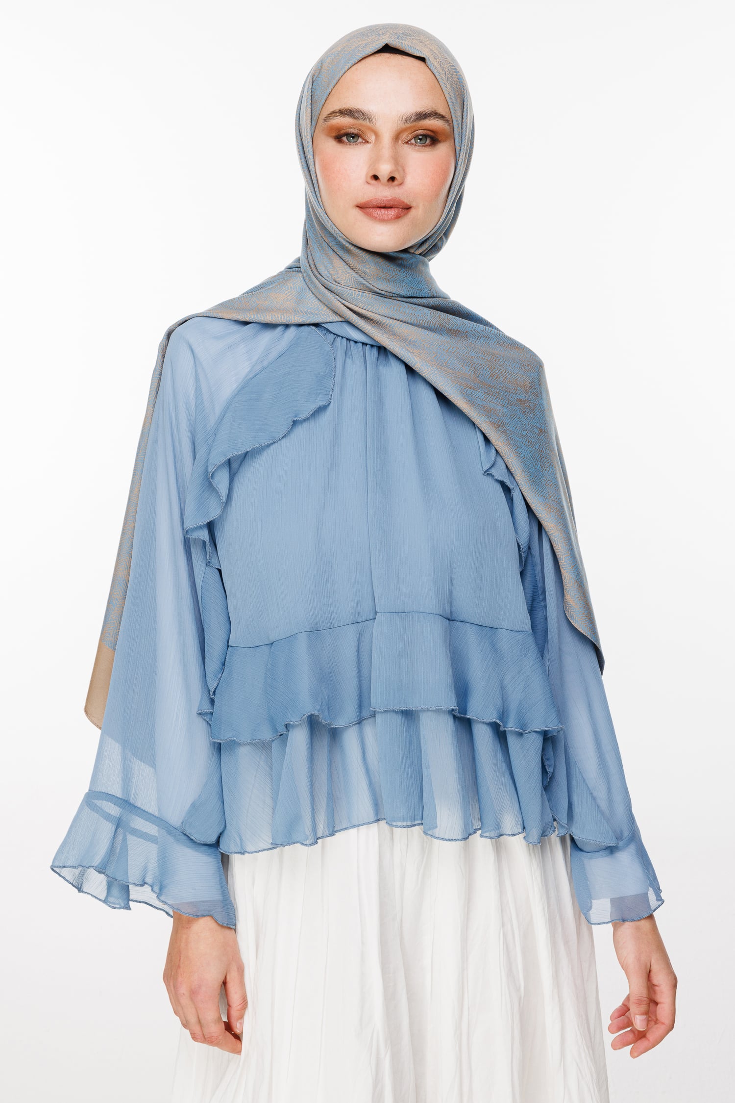 Toptan Sahra Desen Çift Taraflı Şal - Vizon-Turkuaz