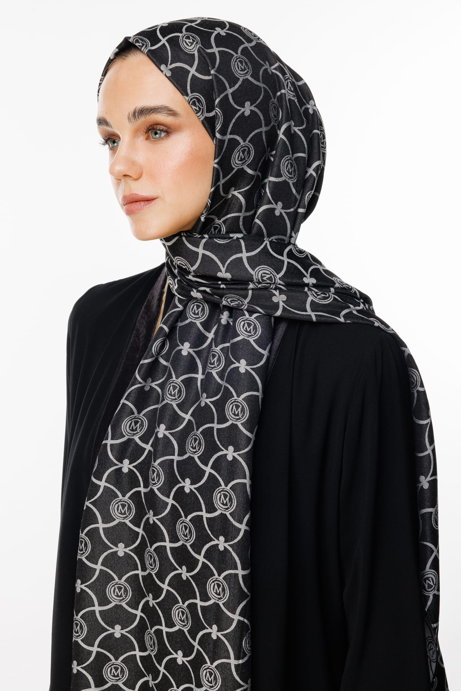 Toptan Marrakech Desen Çift Taraflı Şal - Siyah-Siyah