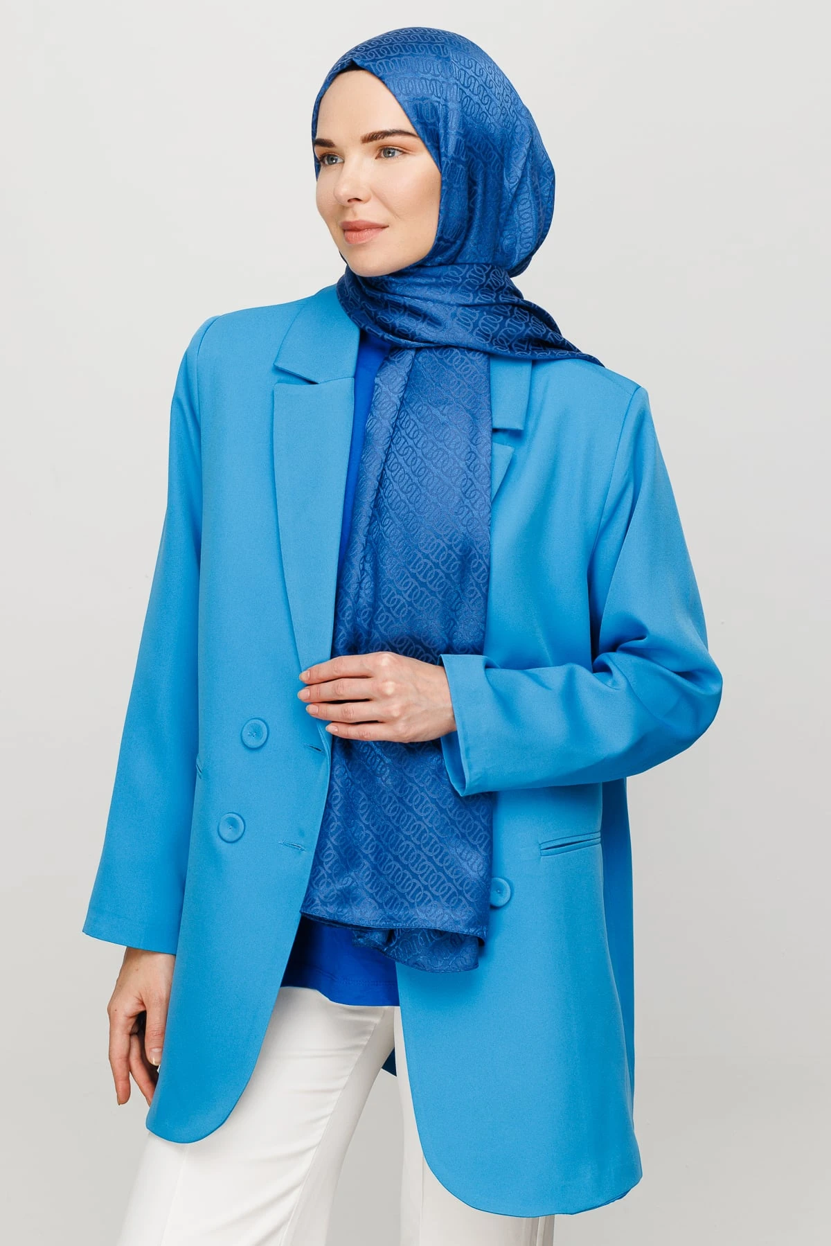 Toptan Forever Desen Parlak Jakar Şal - İndigo