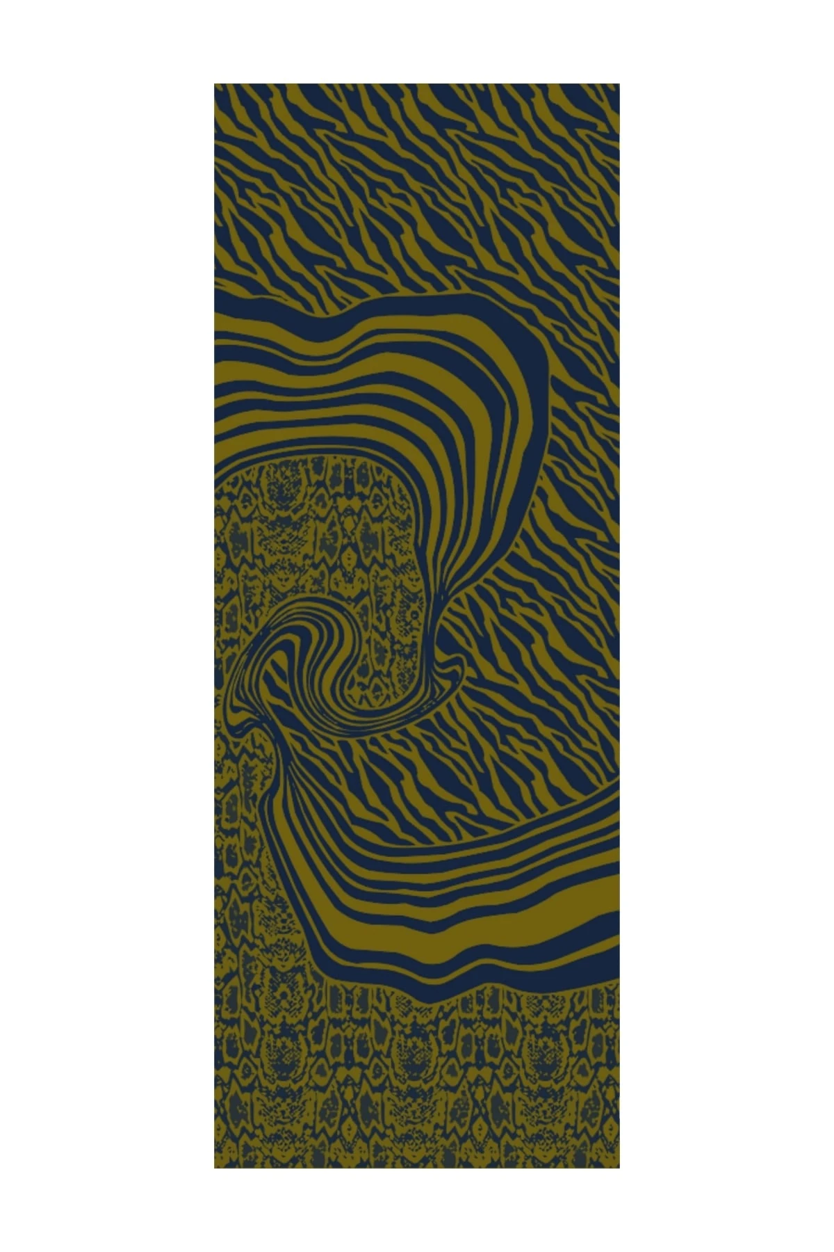 Riad-Pattern Reversible Shawl - Navy Blue-Oil Green