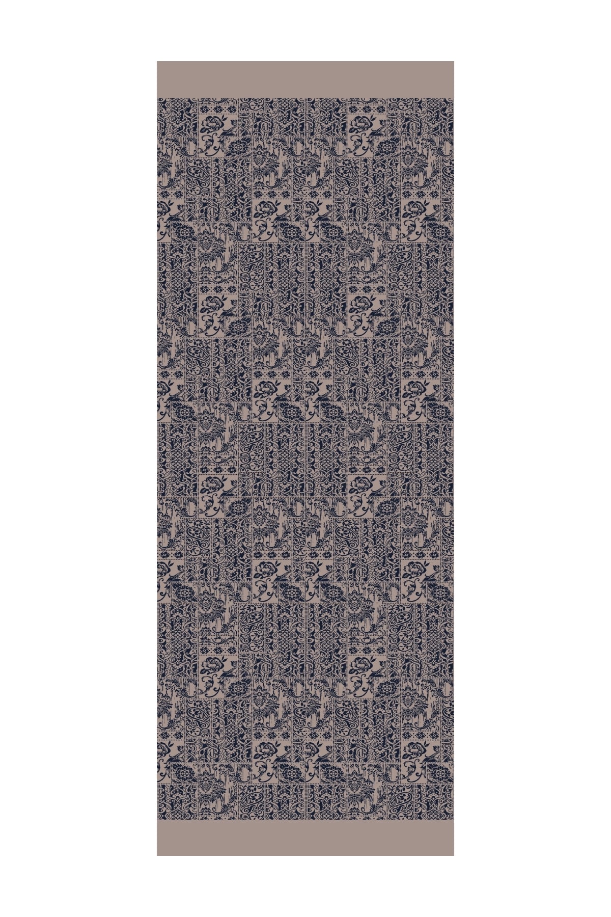 Toptan Henna Desen Çift Taraflı Şal - Lacivert-Bej