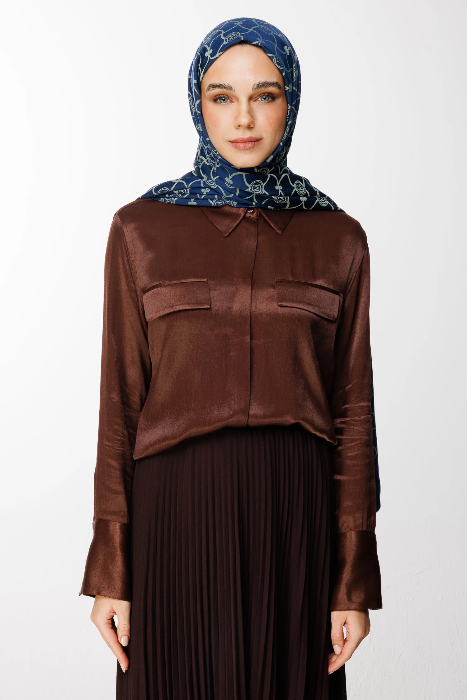 Toptan Marrakech Desen Çift Taraflı Şal - Lacivert-Su Yeşili