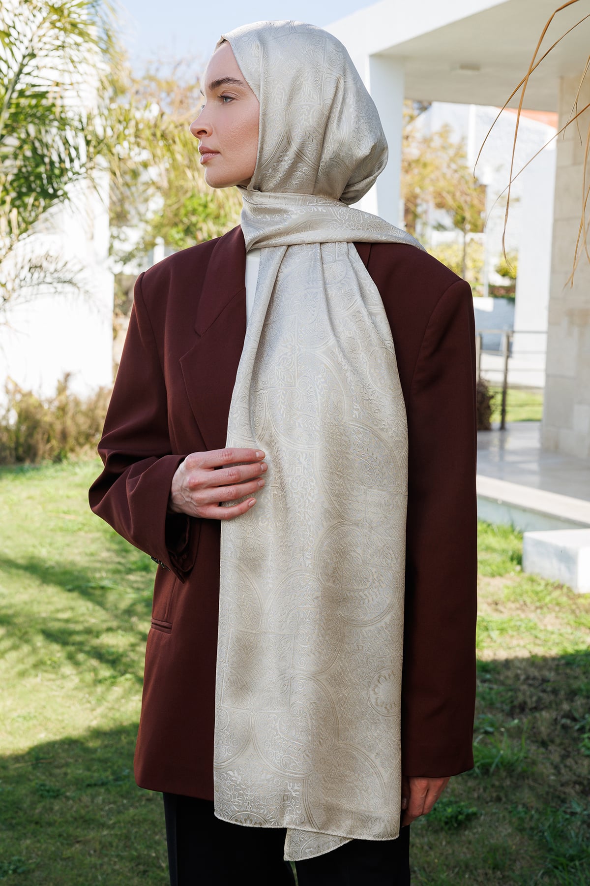 Toptan Vera Desen Shine Line Şal - Vizon-Çağla