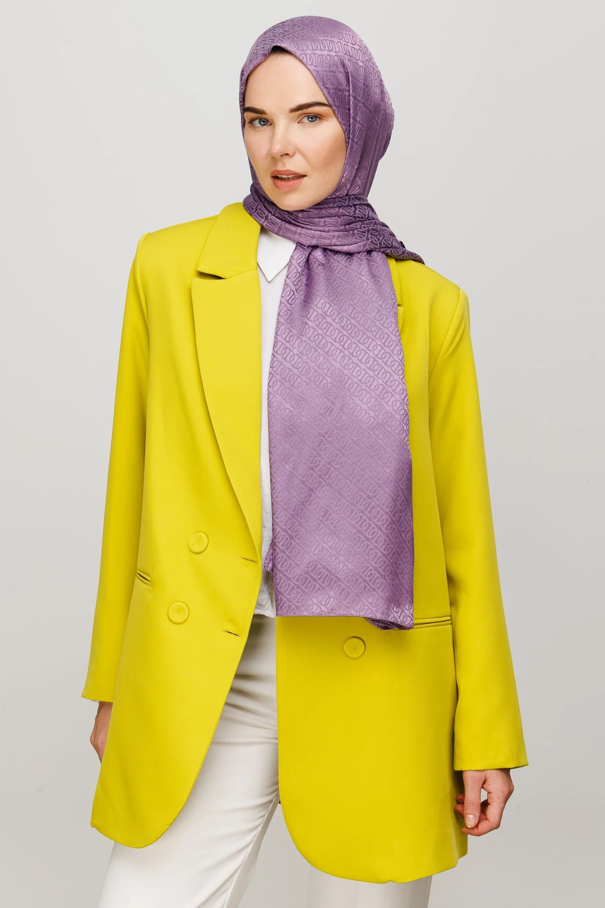 Wholesale Forever Pattern Shiny Jacquard Shawl - Lavender